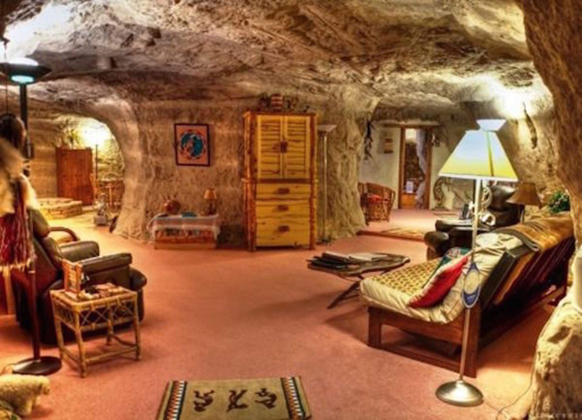 Kokopelli’s Cave Bed & Breakfast (Farmington, en Nuevo México, Estados Unidos). Está construido dentro de una cueva, en una montaña del Parque nacional Mesa Verde