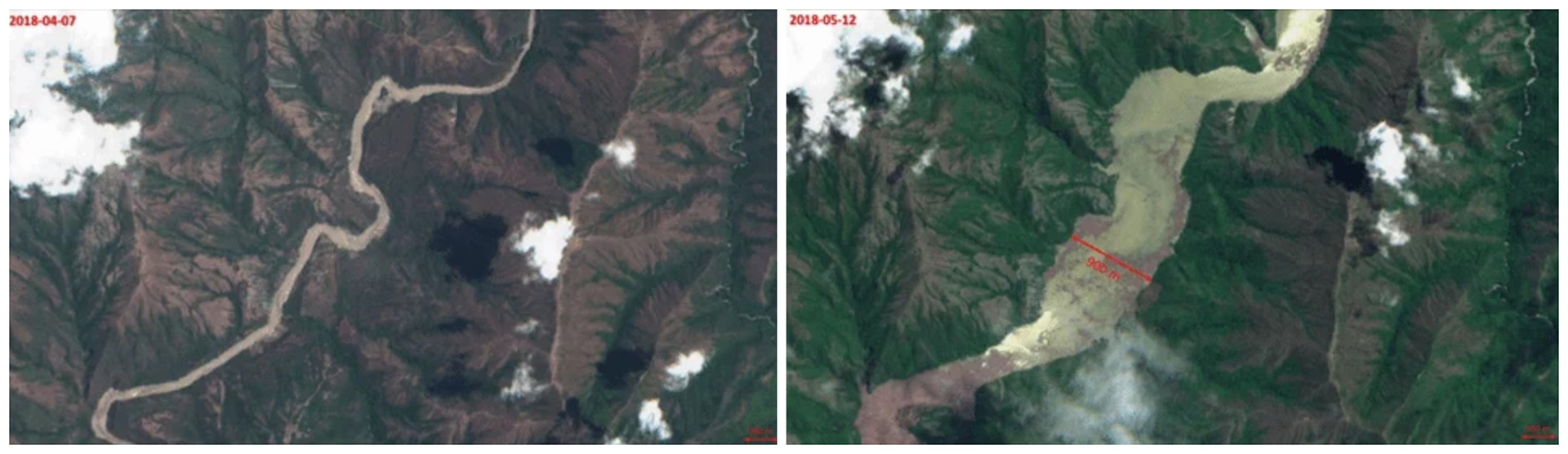 Imágen satelital del incremento del río Cauca que inundó parte de los municipios de Briceño, Sabanalarga y Toledo.