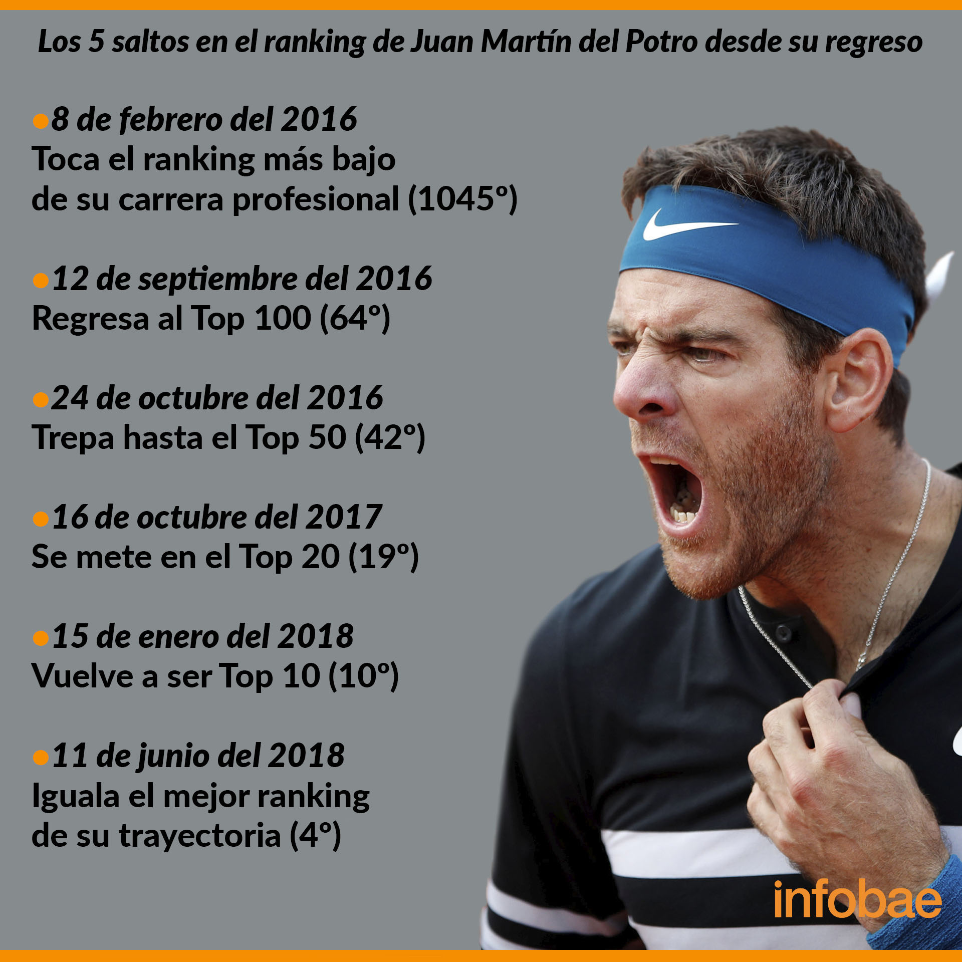 Placa REDES textuales DEL POTRO 5 hitos