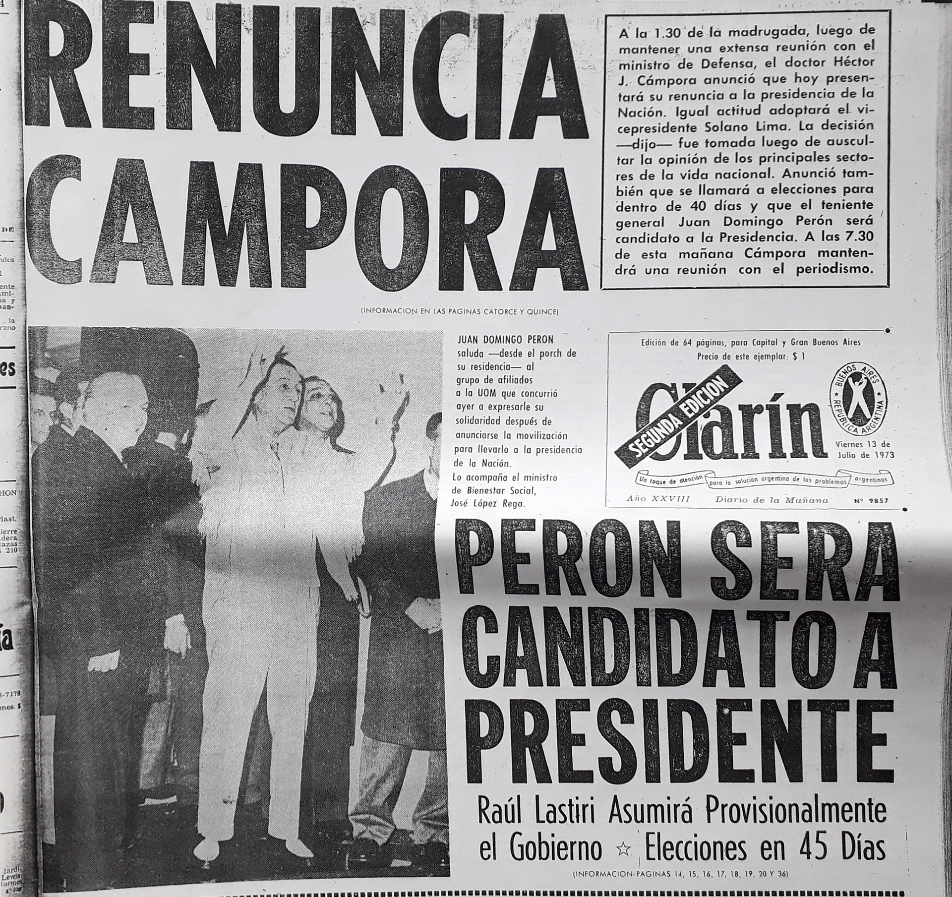 Resultado de imagen para peron echo a campora