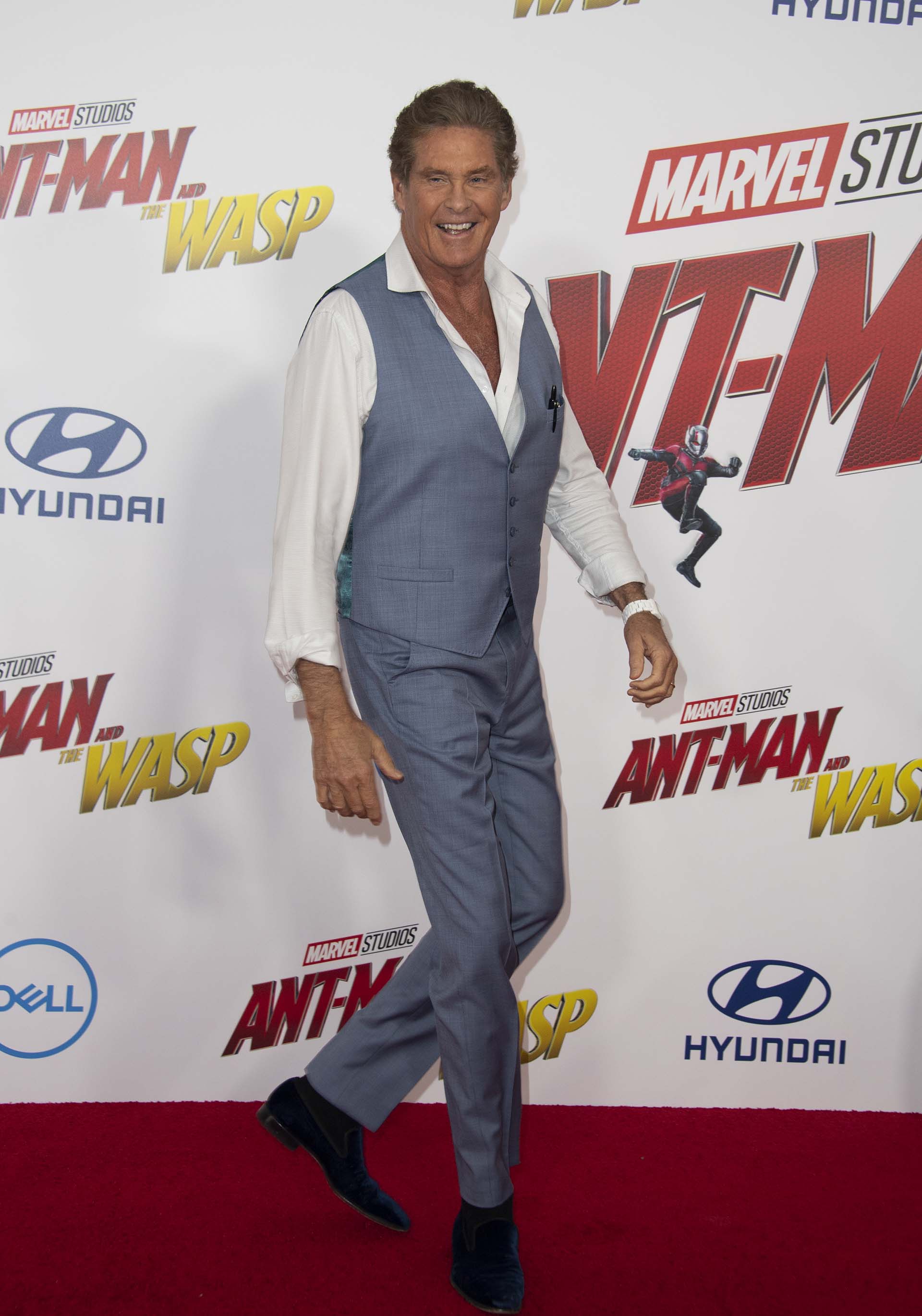 David Hasselhoff, estuvo entre las celebridades invitadas a la premiere, y lució un inmejorable estado físico a sus 65 años