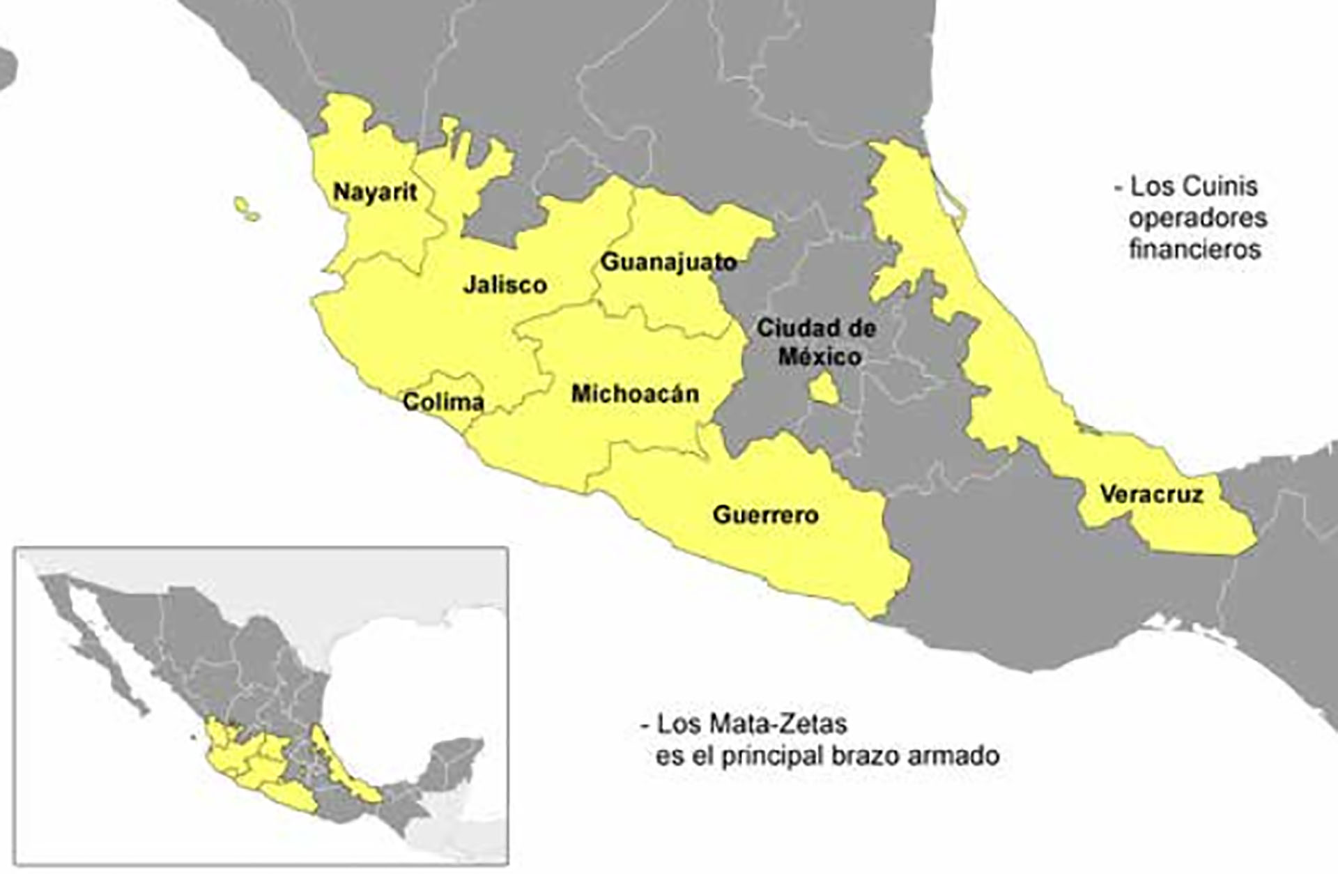 Territorio controlado por el CJNG (Mapa: Casede)