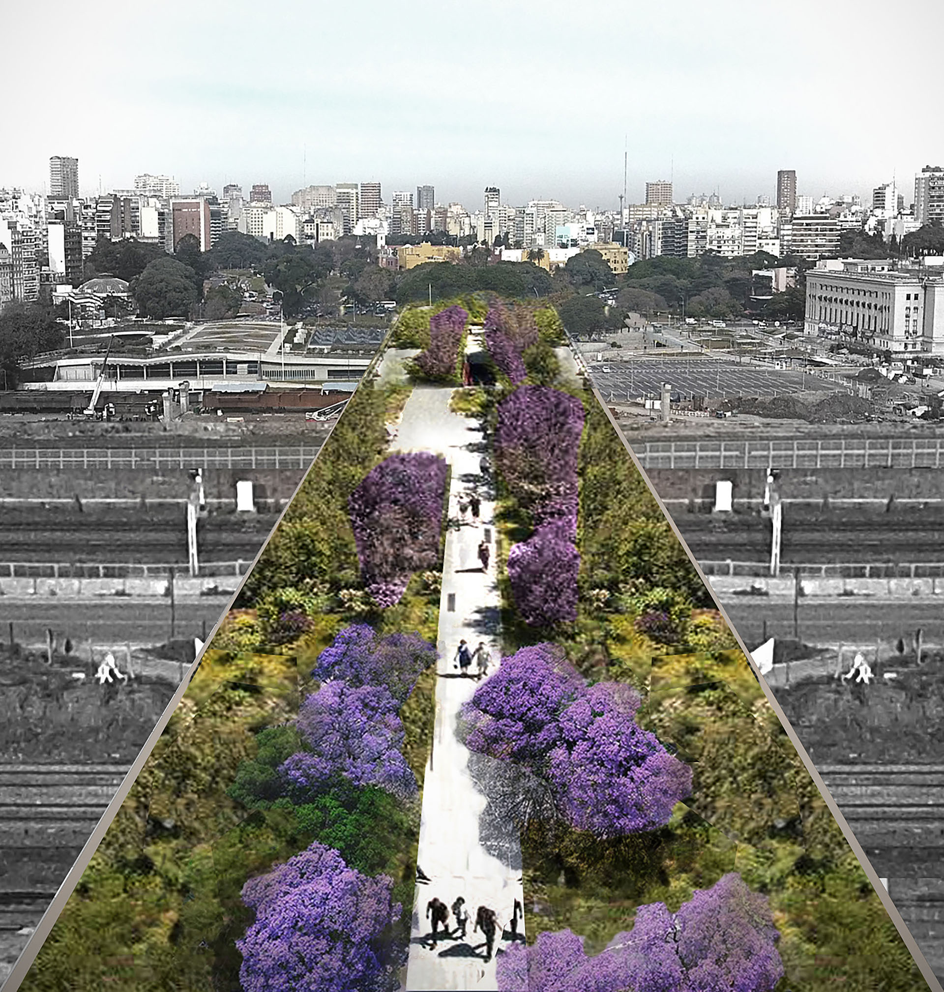 Peatonal con espacios verdes