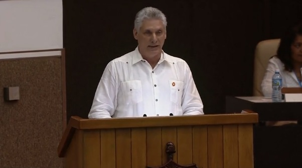 El presidente cubano Miguel Díaz-Canel durante la aprobación del anteproyecto de la nueva Constitución cubana