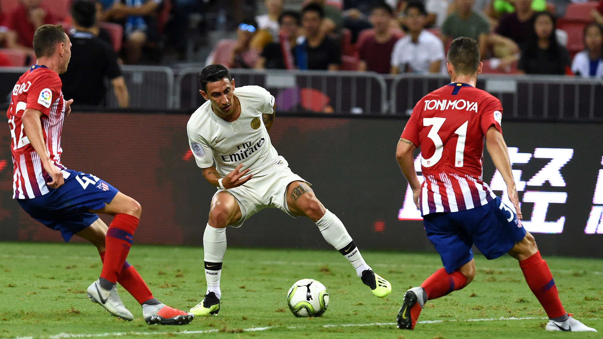 Fue el primer partido de Ángel Di Maria tras regresar de las vacaciones. El futbolista rosarino jugó apenas 45 minutos y lo hizo como delantero