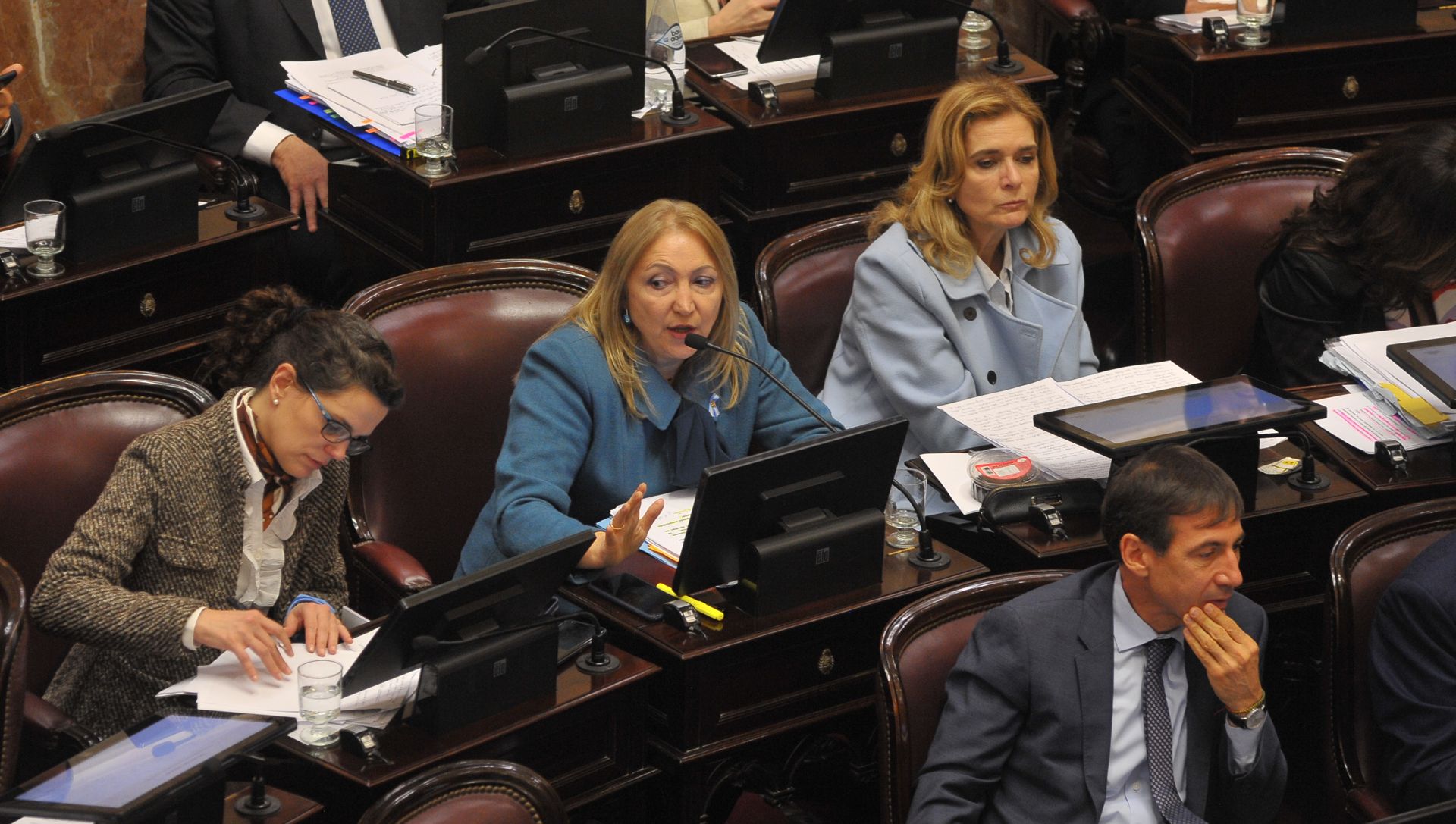 Senadores del oficialismo durante el debate en el recinto