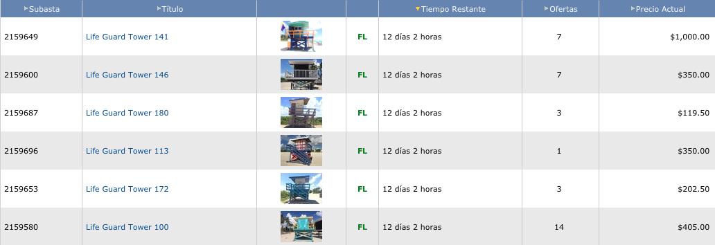Ofertas de la subasta de casetas