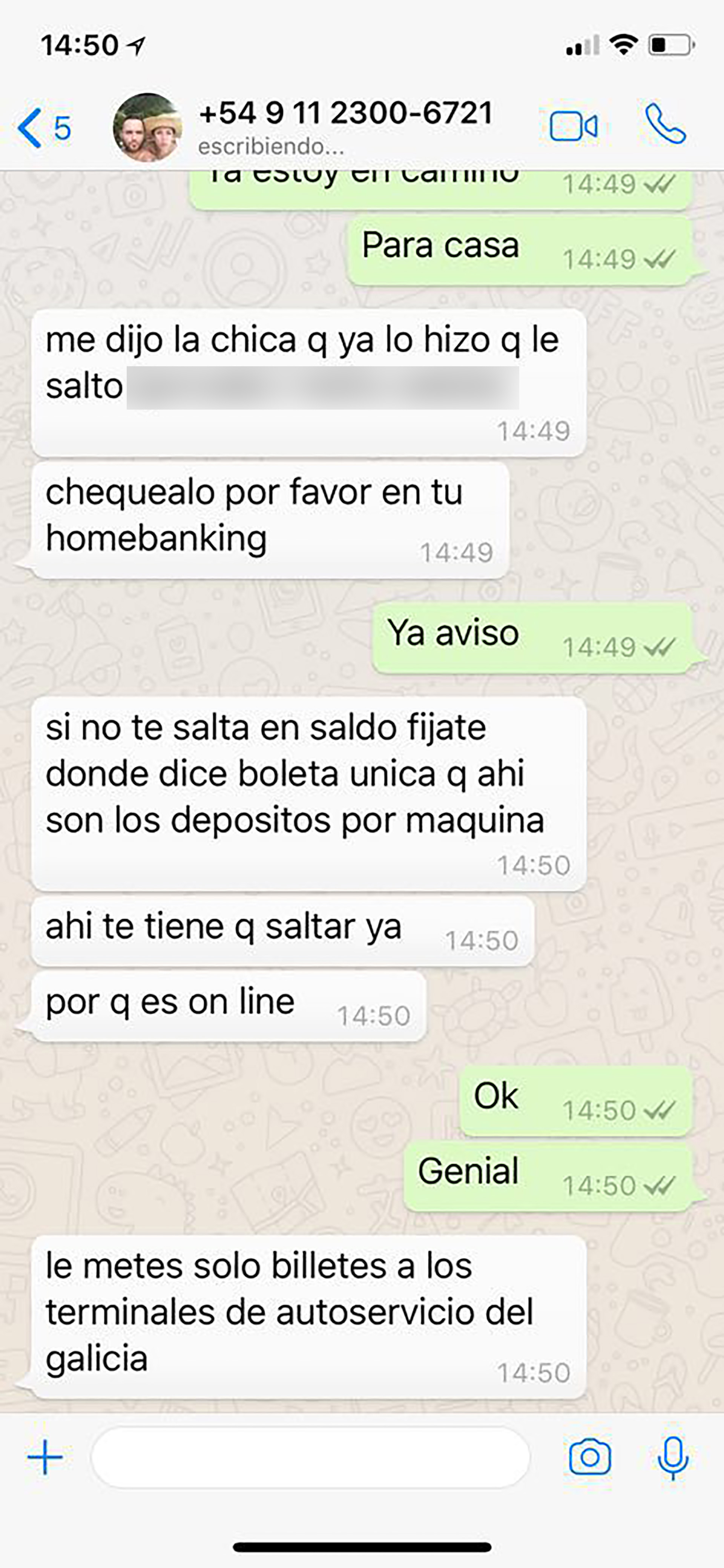 En los chats se mostraba interesado en que el supuesto pago estuviera depositado