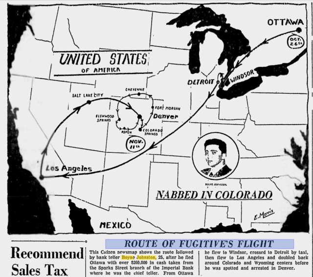 The Citizen, publicación de Ottawa, reconstruyó la ruta del ladrón fugitivo en 1958.