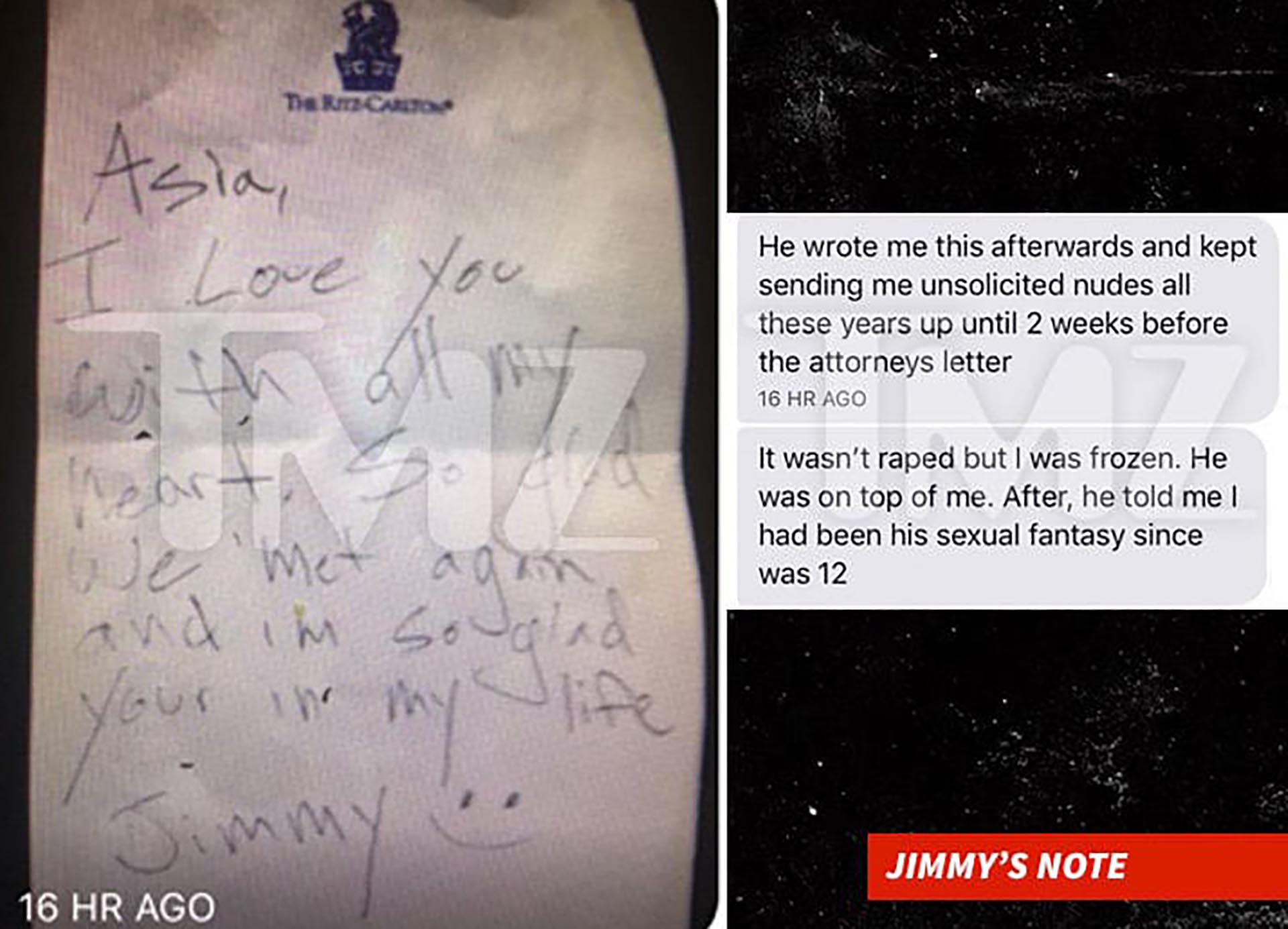 El mensaje que Jimmy Bennett le escribió a Asia Argento. Según la actriz, luego el joven le envió pedidos de fotos de ella desnuda
