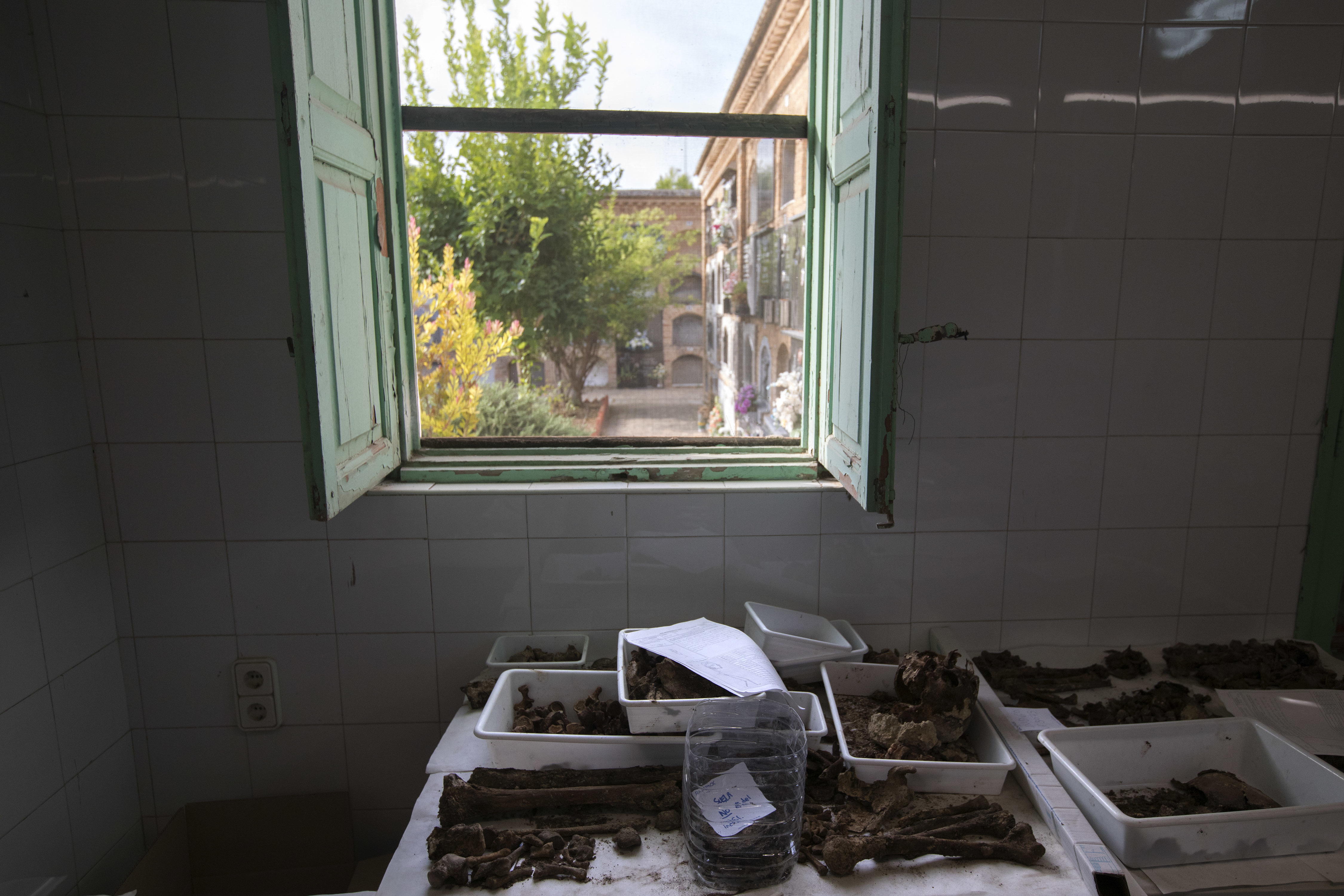 La clasificación de los restos de las víctimas (AP/ Emilio Morenatti)