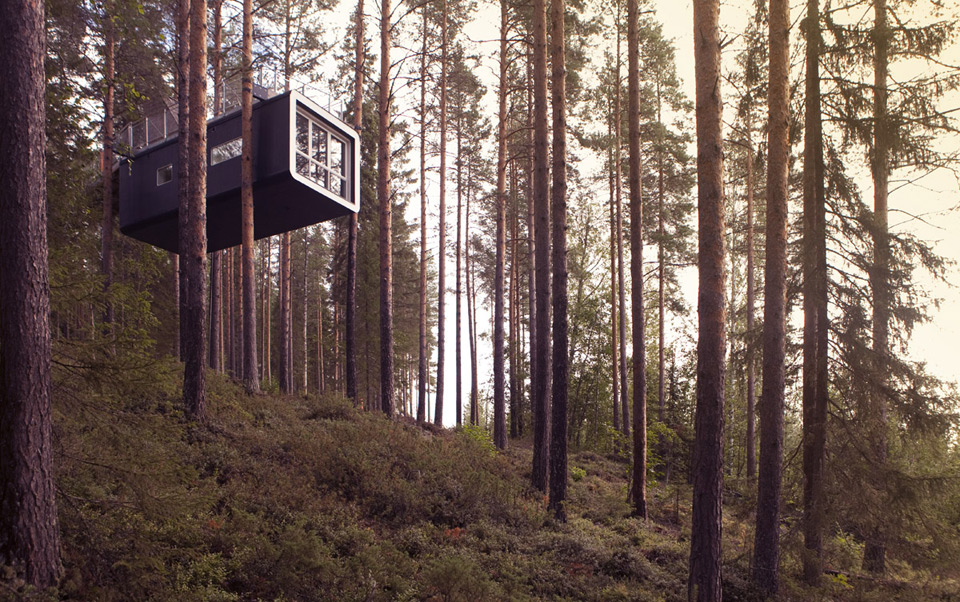 En el norte de Suecia, este complejo hotelero ofrece casas sofisticadas en los árboles. (Treehotel)