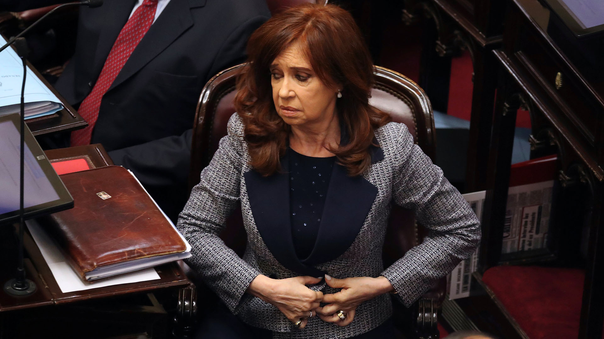 Cristina Kirchner en su banca del Senado de la Nación