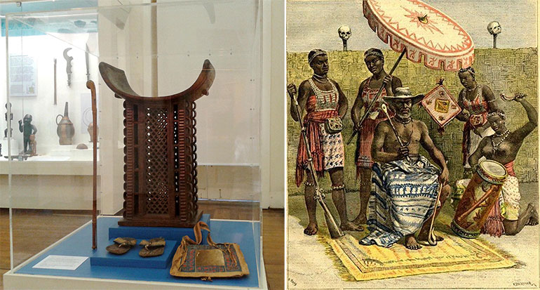 El trono y una representación del Reino de Dahomey