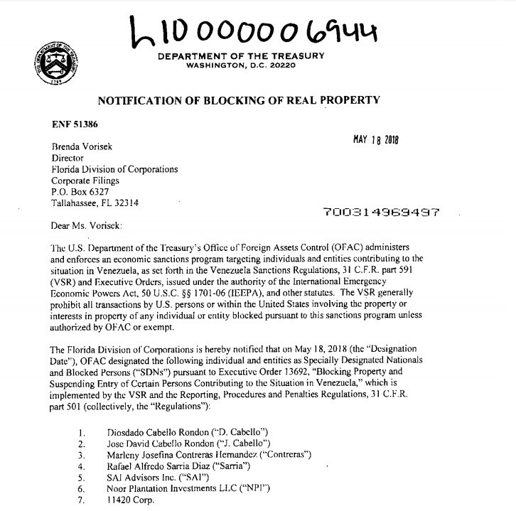 El documento que da cuenta del bloqueo a una de las corporaciones