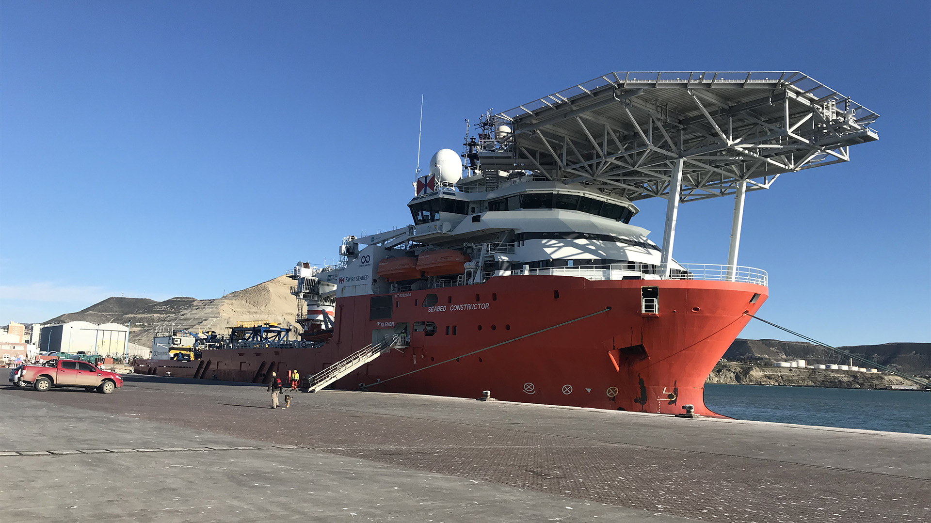 El Seabed Constructor, propiedad de la empresa estadounidense Ocean Infinity, fue el que permitió localizar en noviembre pasado el submarino argentino ARA San Juan, que se hundió en el Atlántico con sus 44 tripulantes el 15 de noviembre de 2017 (foto: Walter Calderón)