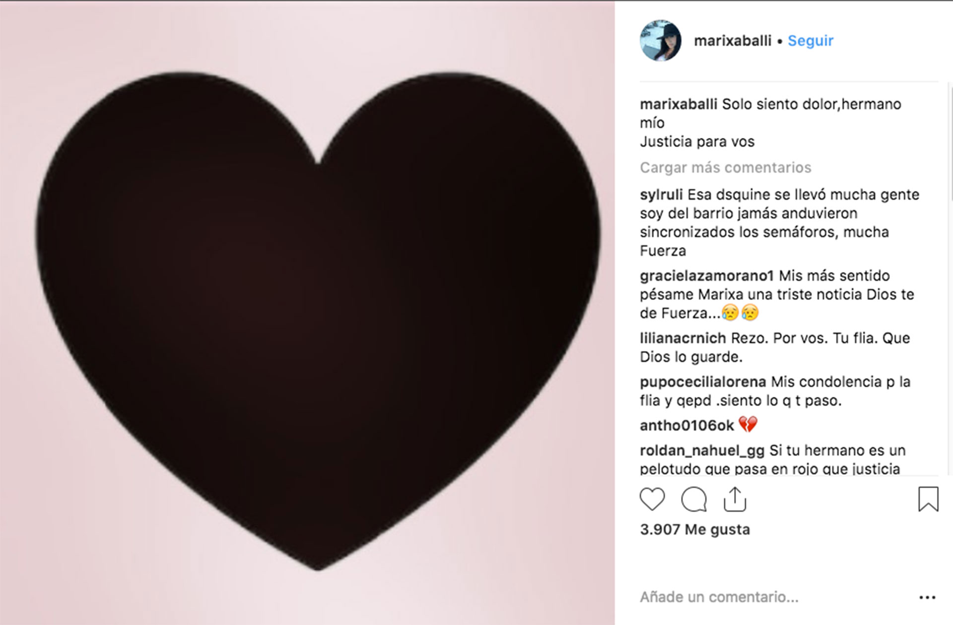 El posteo de la artista al despedir a su hermano