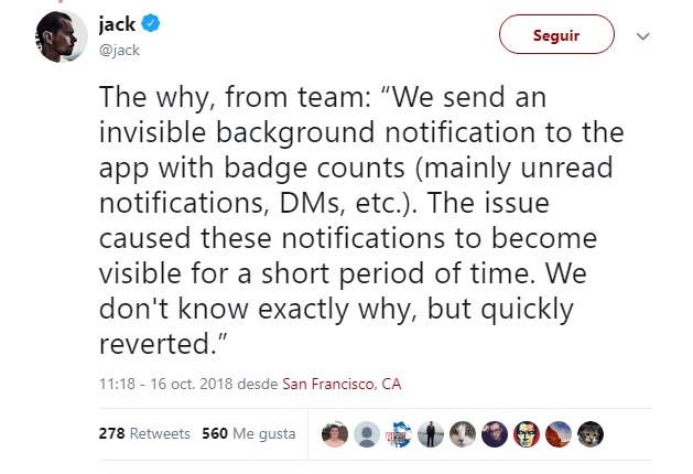 Jack Dorsey explicó por qué los usuarios estaban recibiendo esos extraños mensajes.