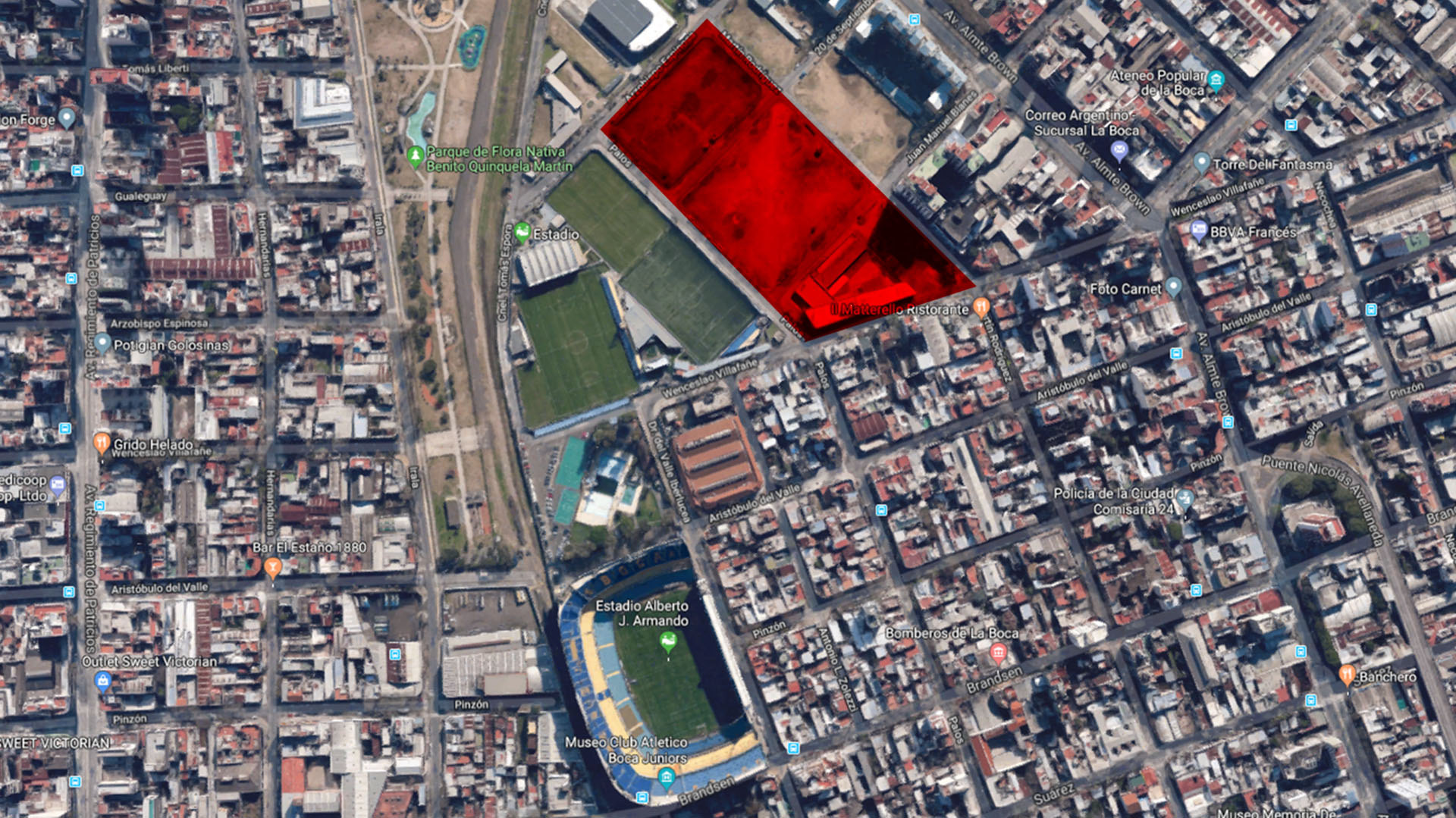 Marcado en rojo, los terrenos que podrían ser cedidos a Boca para edificar la nueva Bombonera