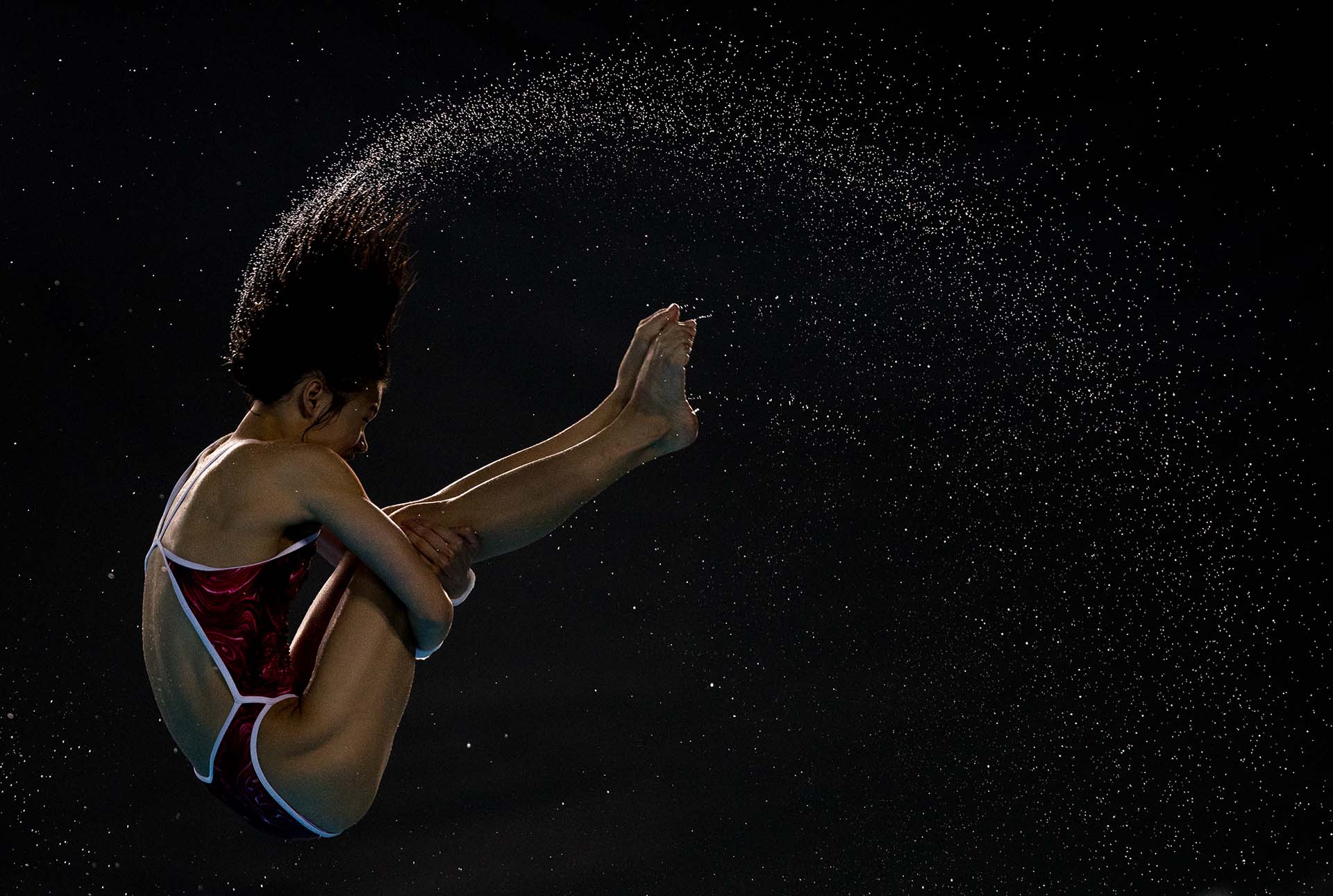 La china Shan Lin Cen acción durante su entrenamiento en el natatorio de Villa Soldati (Foto: Jed LEICESTER / OIS/IOC / AFP)
