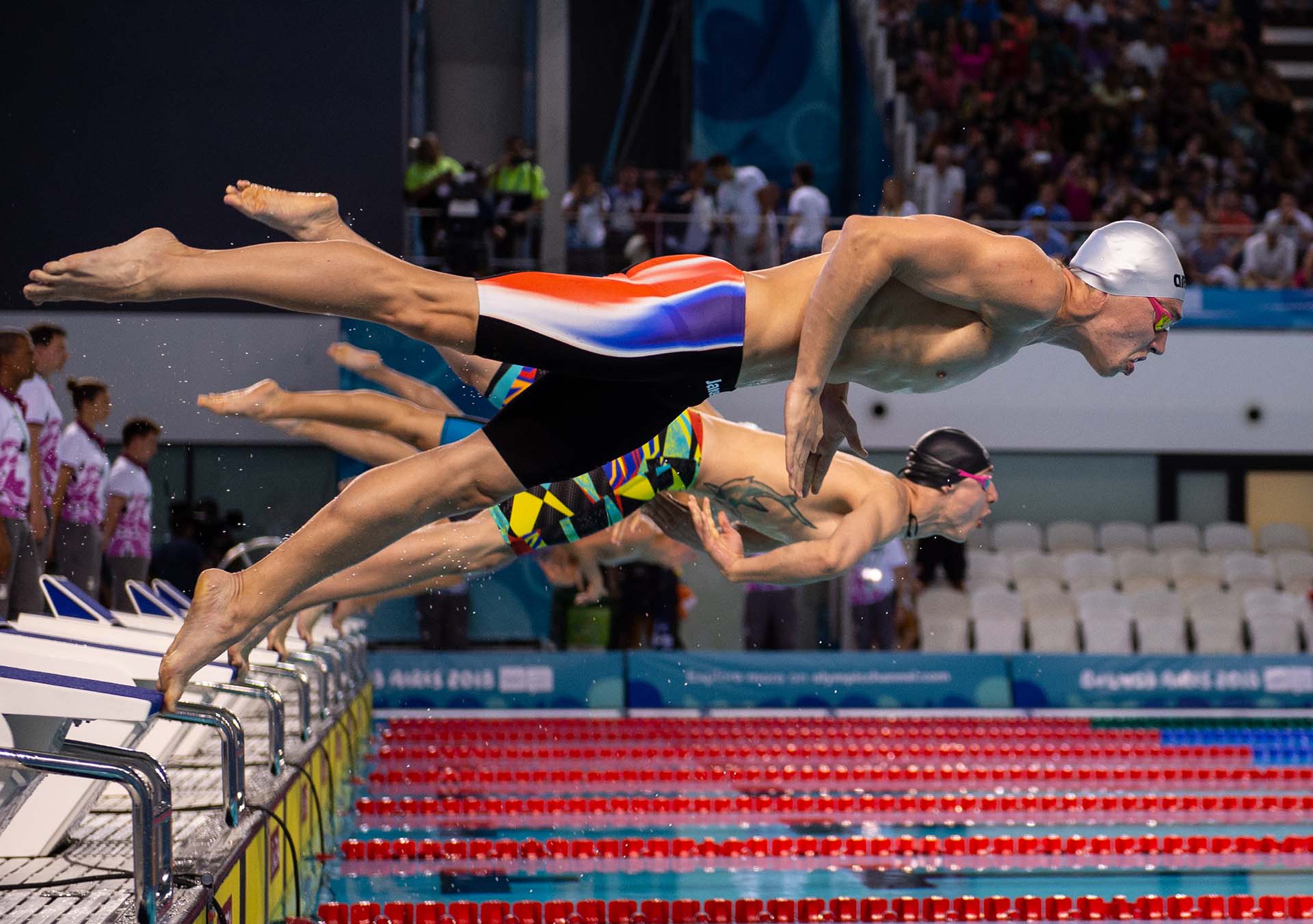 ¡Todos al agua! La prueba de  semifinales en los 50 metros masculino (Foto: Florian EISELE / OIS/IOC / AFP)