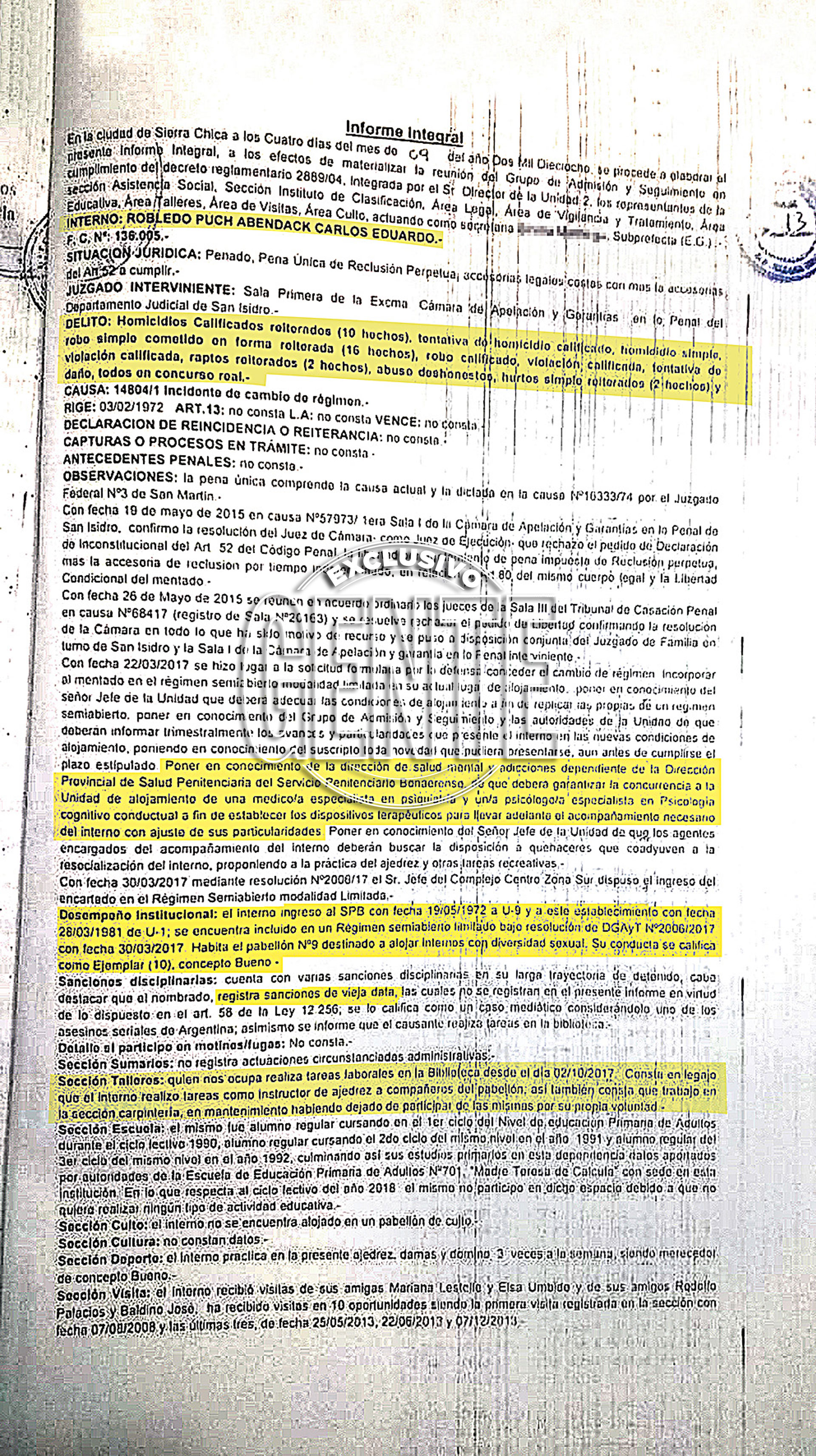 La carátula del informe psicológico y ambiental