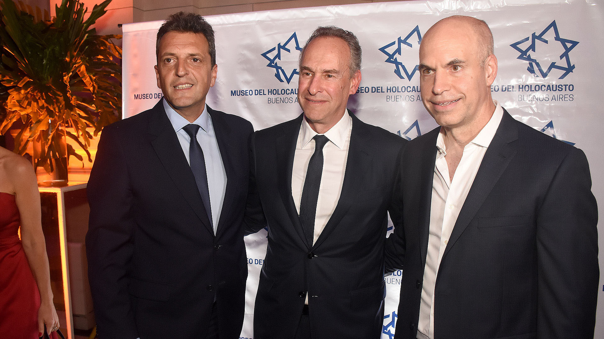 Sergio Massa, Marcelo Mindlin, presidente del Museo del Holocausto, y el jefe de Gobierno porteño, Horacio Rodríguez Larreta