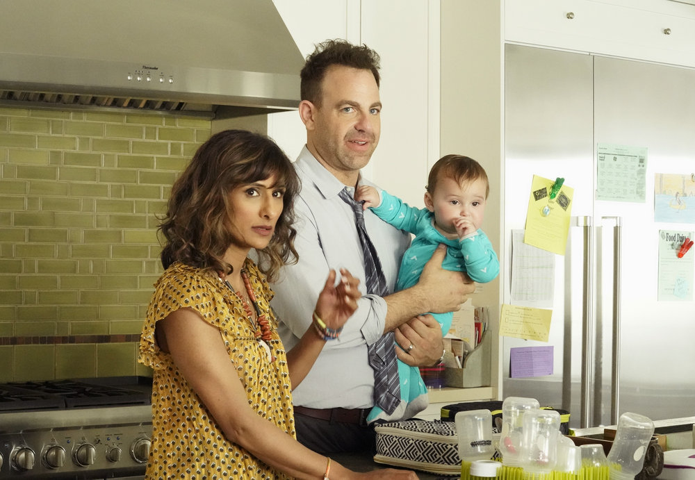 I FEEL BAD — Pilot — Pictured: (l-r) Sarayu Blue as Emet, Paul Adelstein as David — (Photo by: Evans Vestal Ward/NBC)