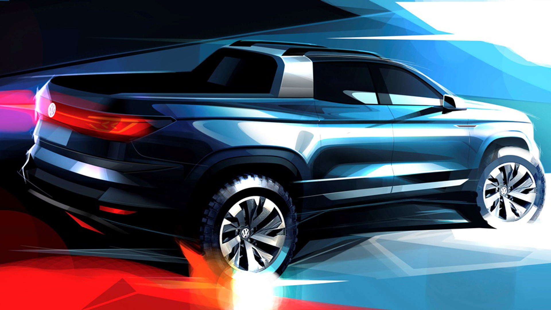 Boceto oficial de cómo será el concept que adelanta la futura pick up intermedia de Volkswagen. Foto: VW.