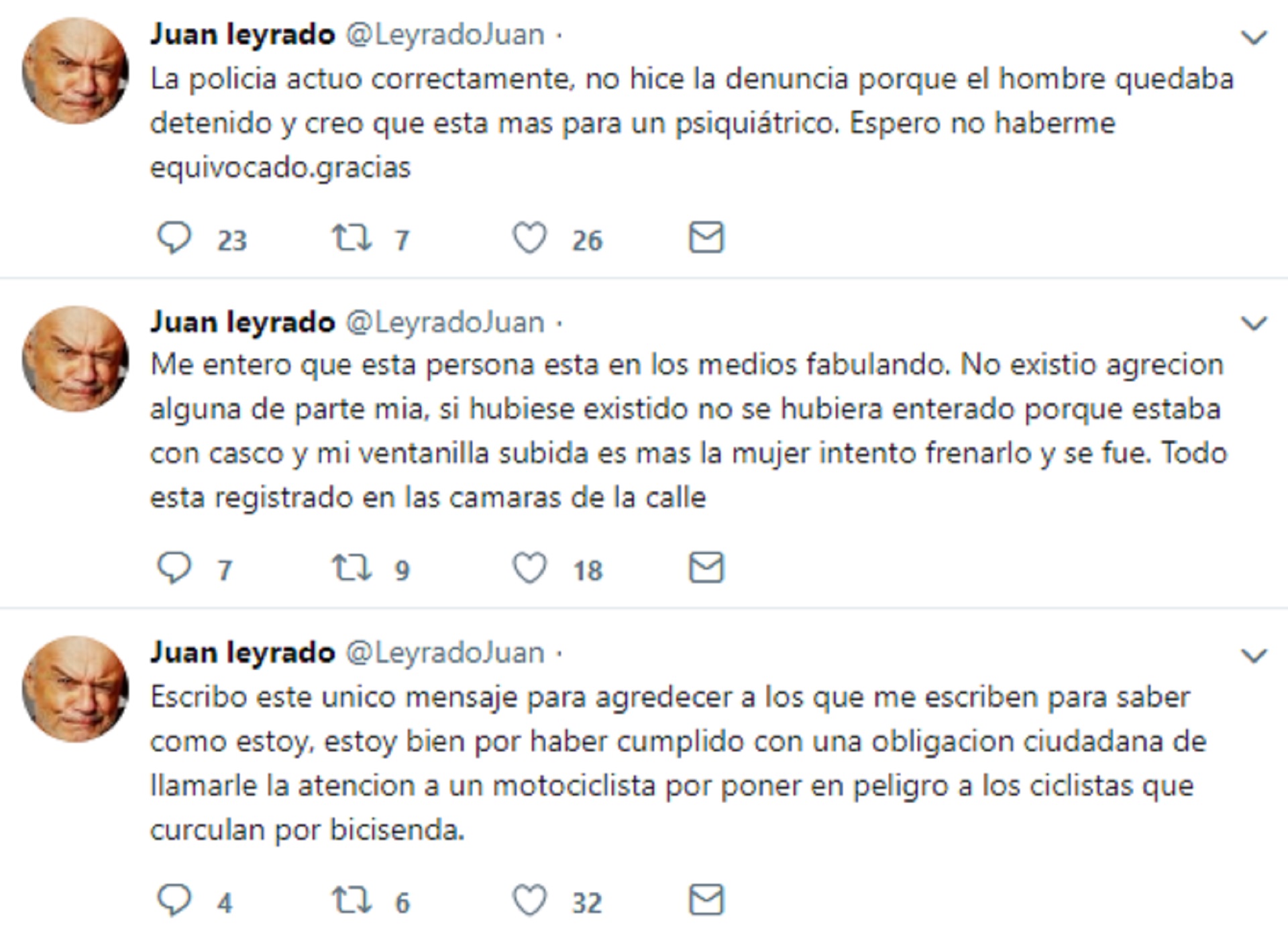 El actor escribió en las redes sociales su versión de los hechos