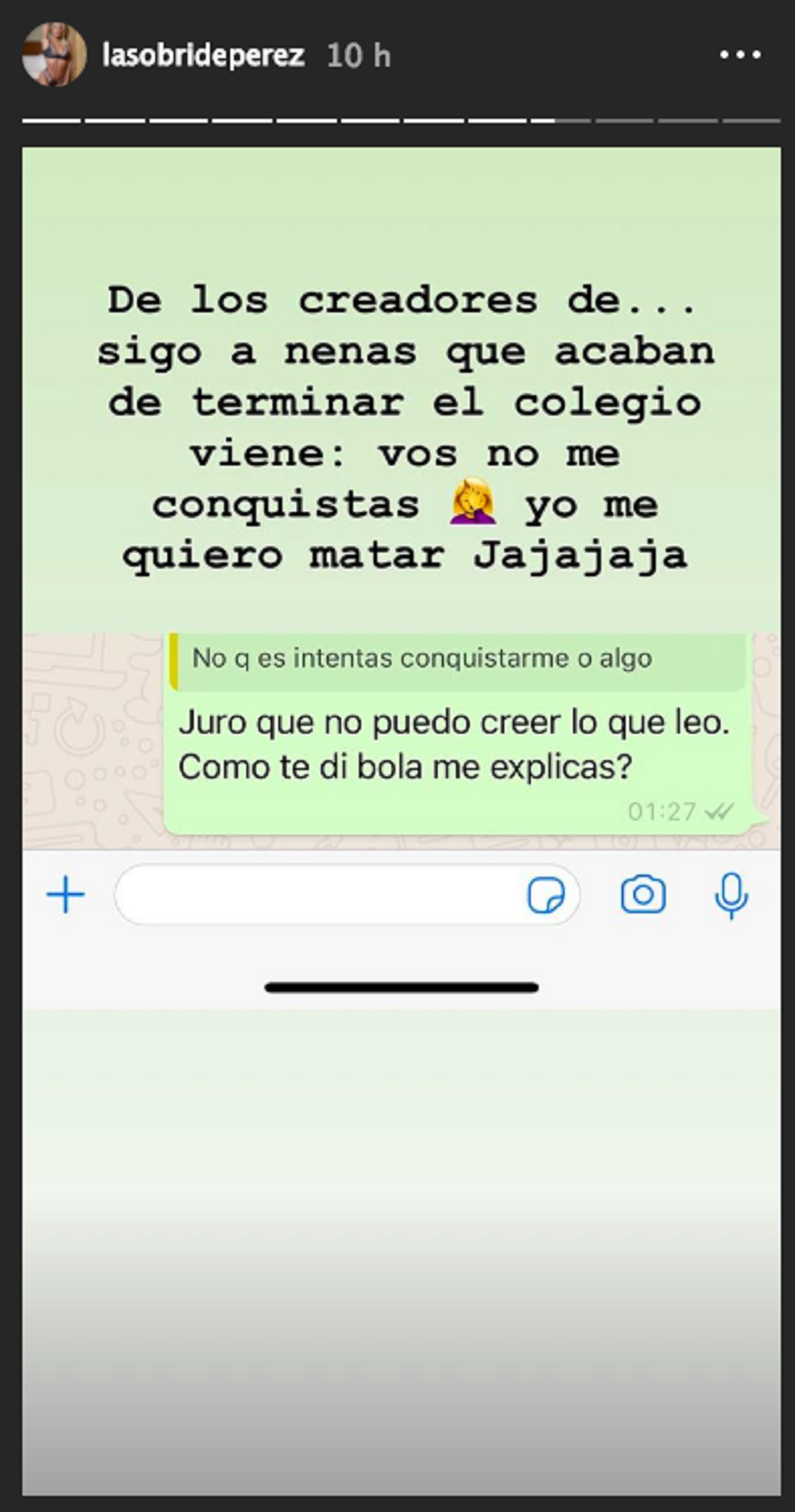 Sol Pérez tiene tres millones y medio de seguidores en Instagram, red social en la que publicó la conversación con el chico con el que estaba saliendo