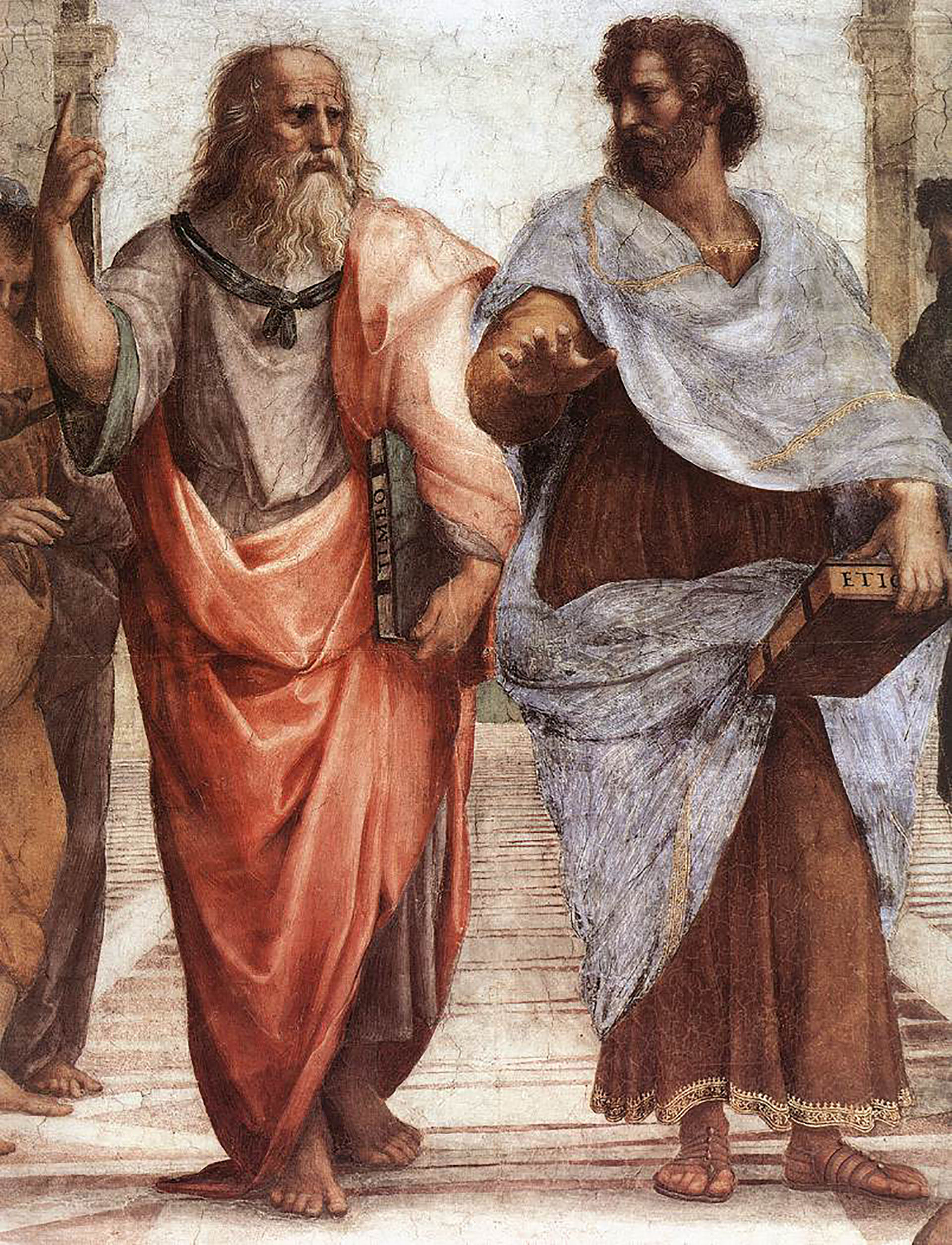Platón (izquierda) y Aristóteles (derecha), retratados en “La escuela de Atenas” de Rafael Sanzio