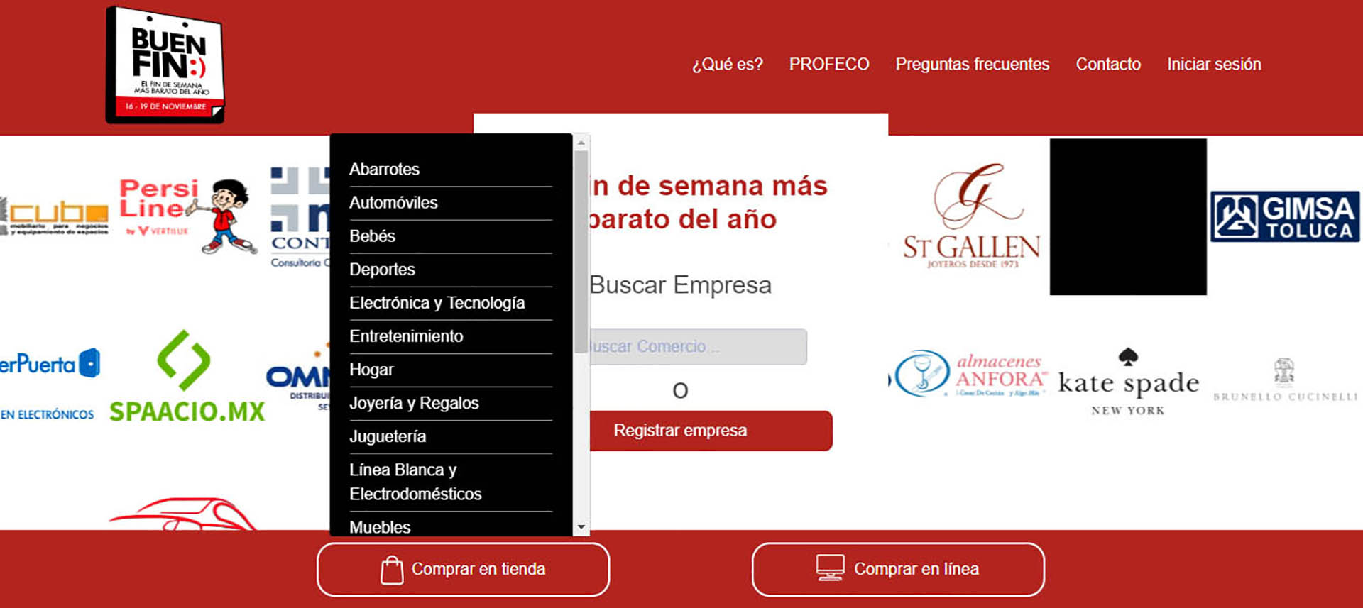 El desplegable permite conocer el listado de empresas participantes por categoría (Foto: El Buen Fin)