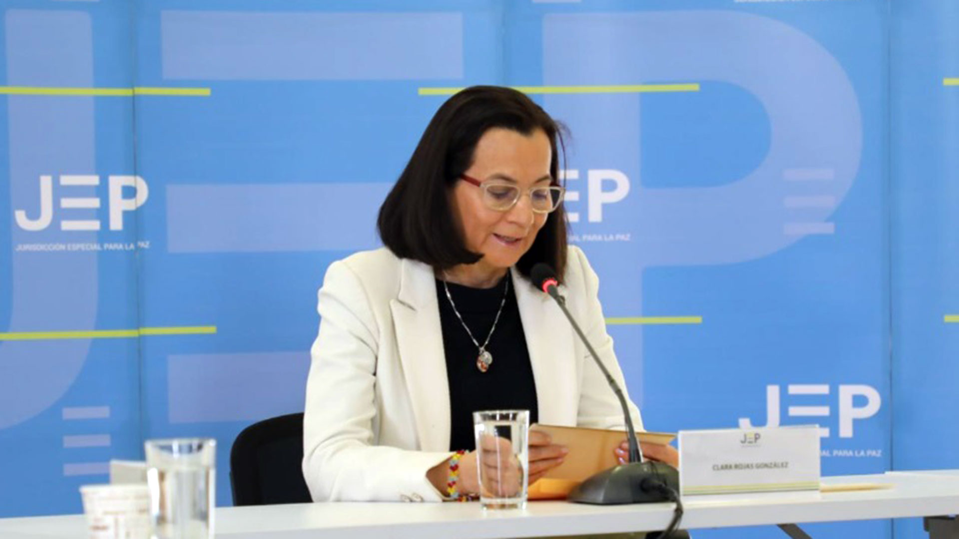 La exrepresentante del partido Liberal, Clara Rojas, durante sus declaraciones en la JEP.
