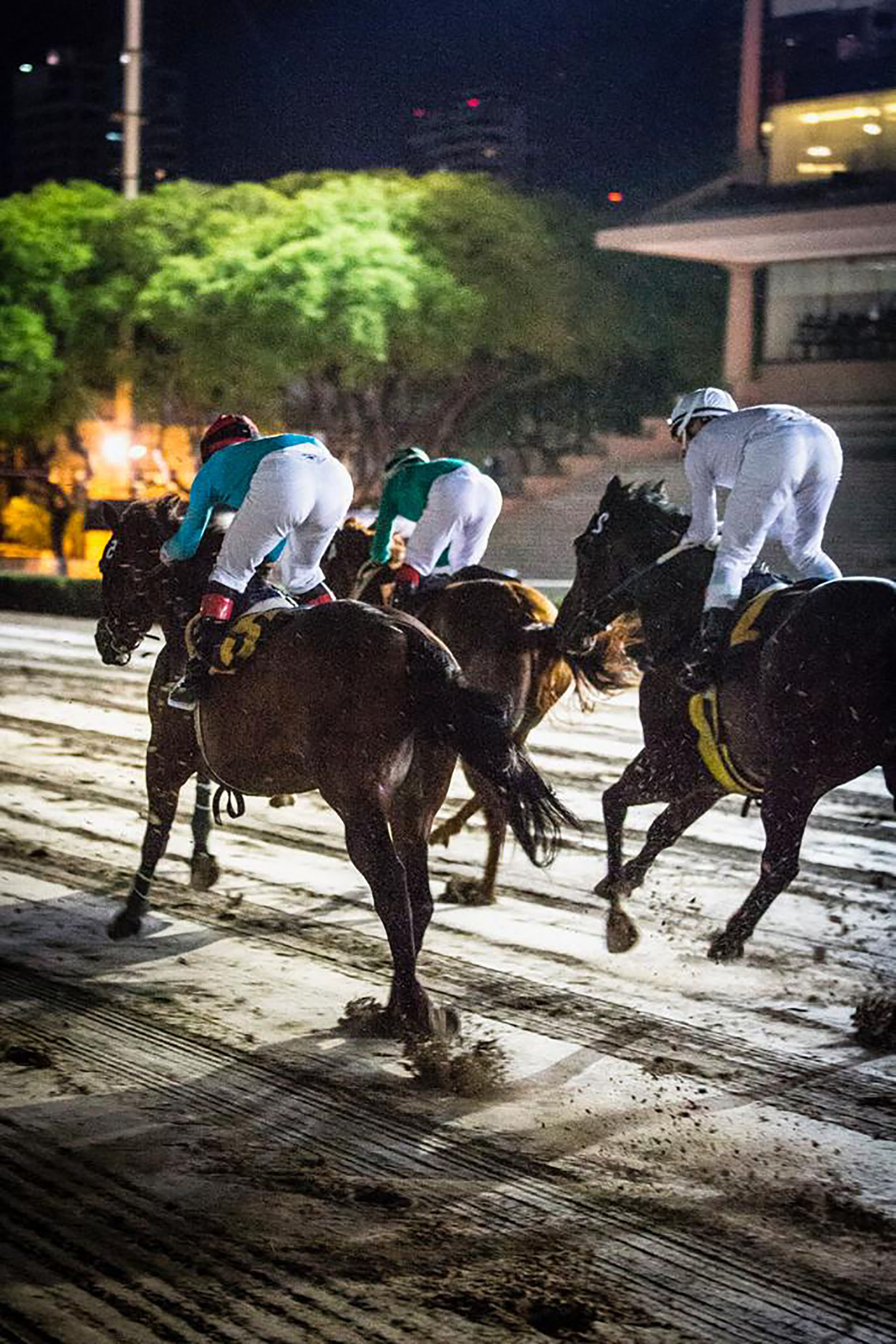 Los jinetes durante el evento nocturno.