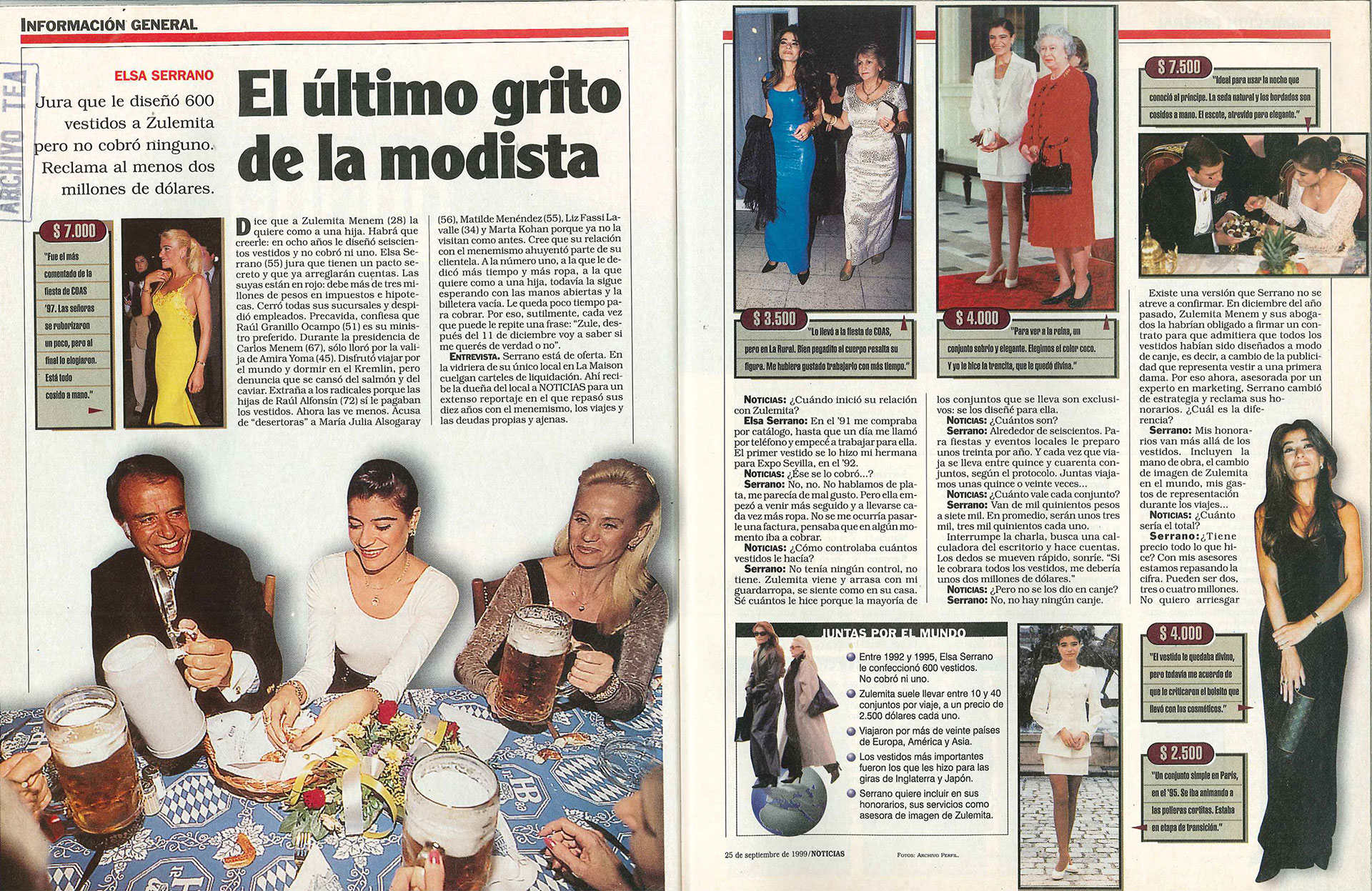 El cortocircuito por los vestidos de Zulemita Menem, en los medios de los ’90 (Revista Noticias – Gentileza Archivo Tea y Deportea)