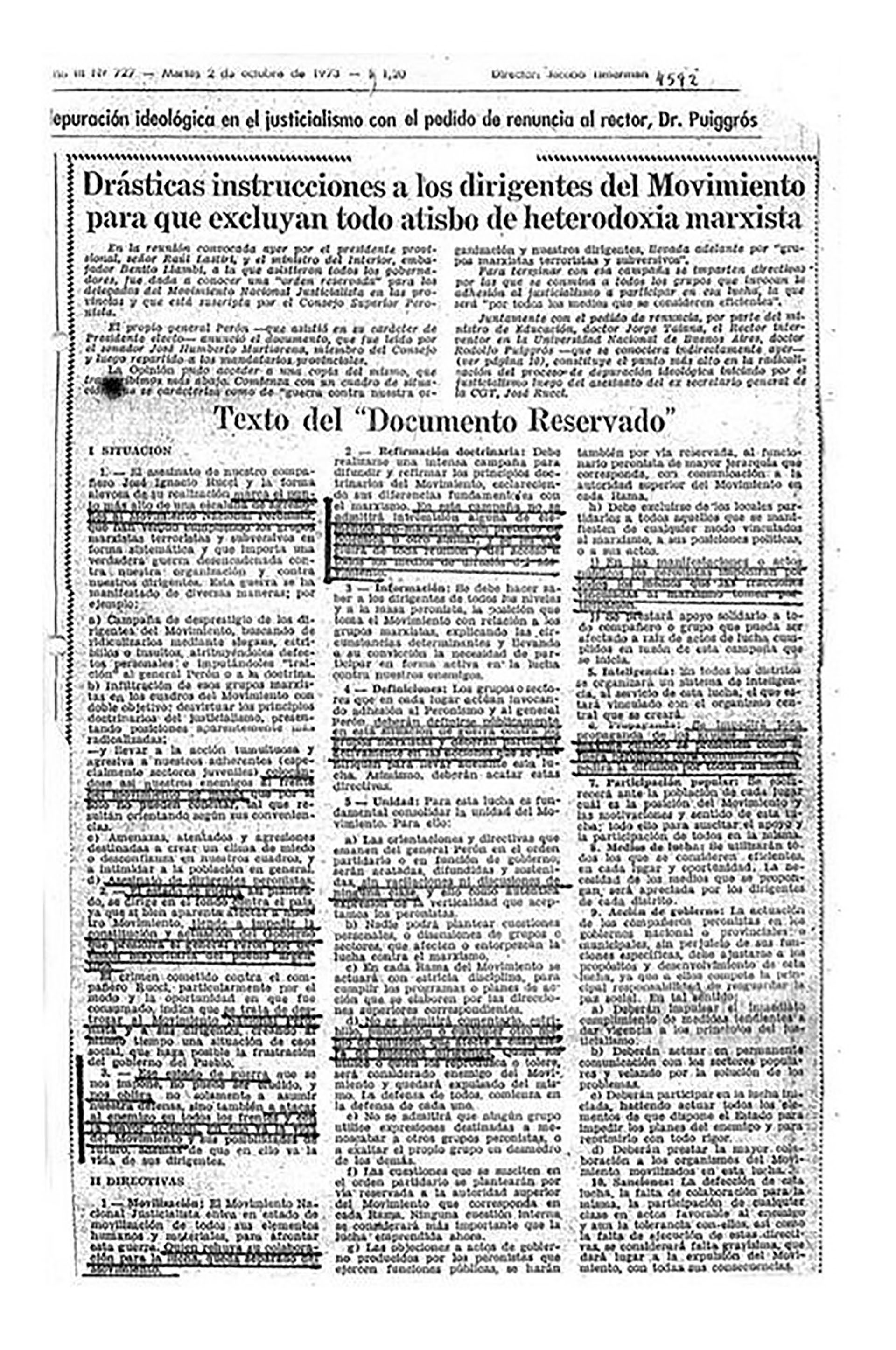 El “Documento Reservado” publicado por el diario La Opinión