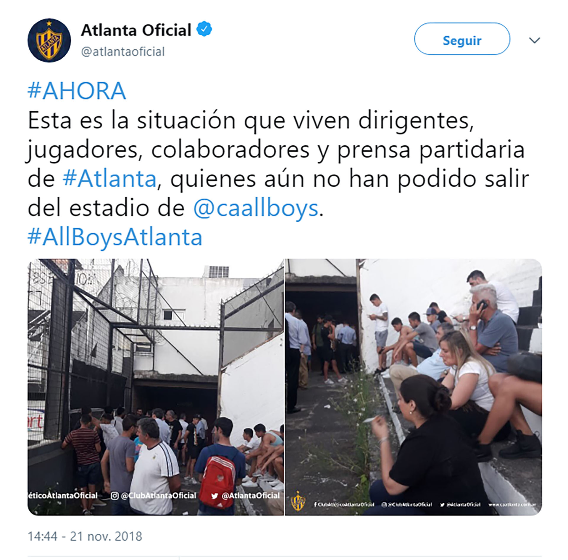 Por los incidentes en las afueras del estadio, la delegación de Atlanta demoró 50 minutos en salir del estadio pese a que no había público visitante