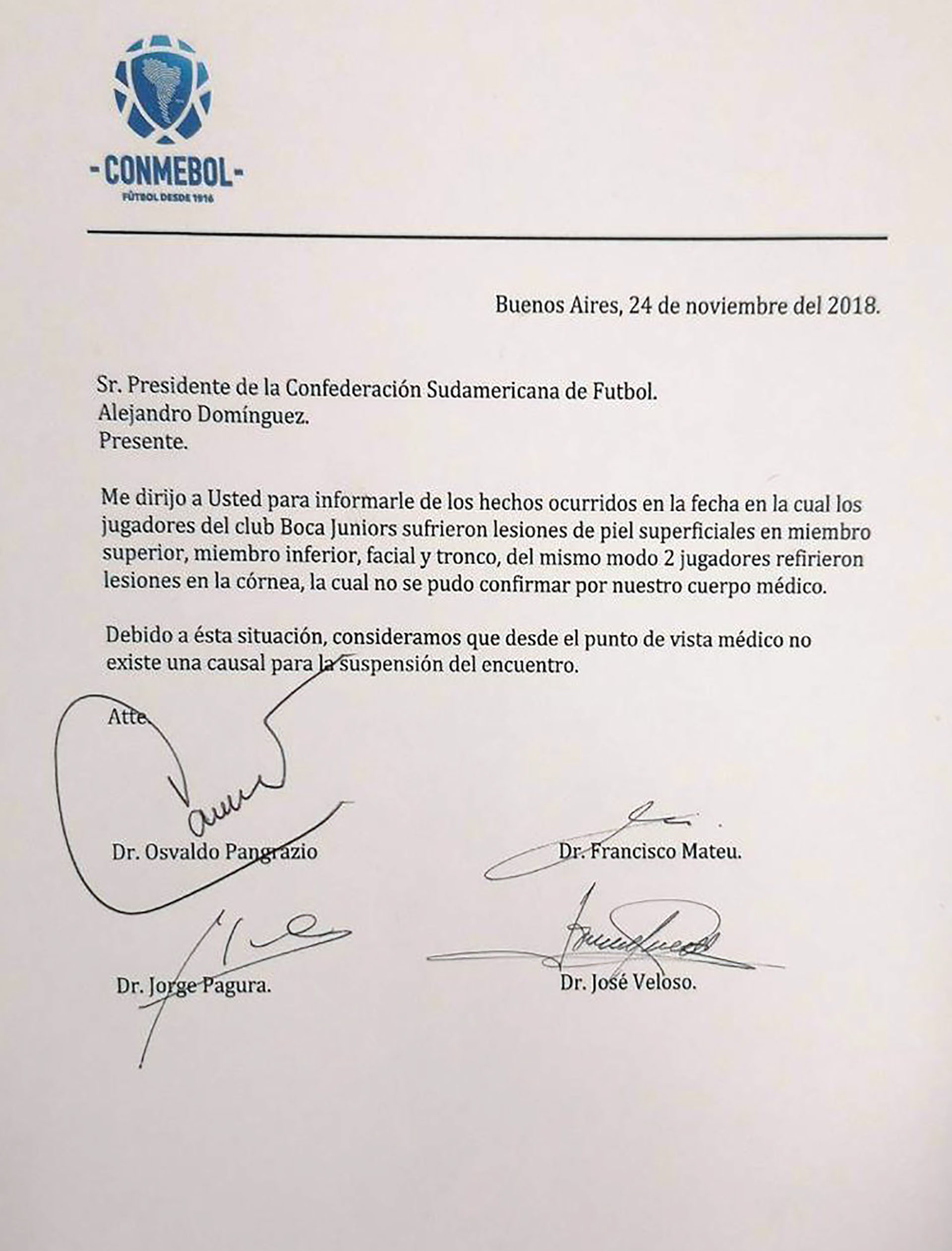 El comunicado que dio a conocer la Conmebol con las lesiones de los futbolistas de Boca