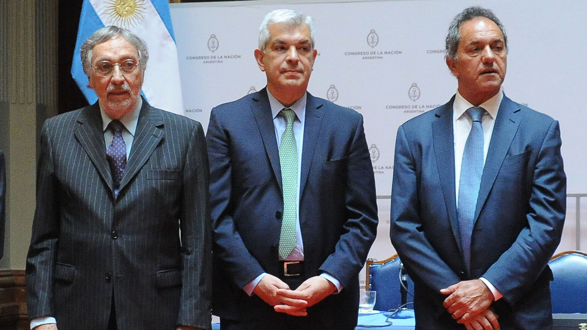 Luis Brandoni, Julián Domínguez y Daniel Scioli
