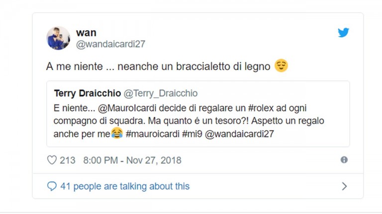 Regalo Icardi y reproche de Wanda - Tuit