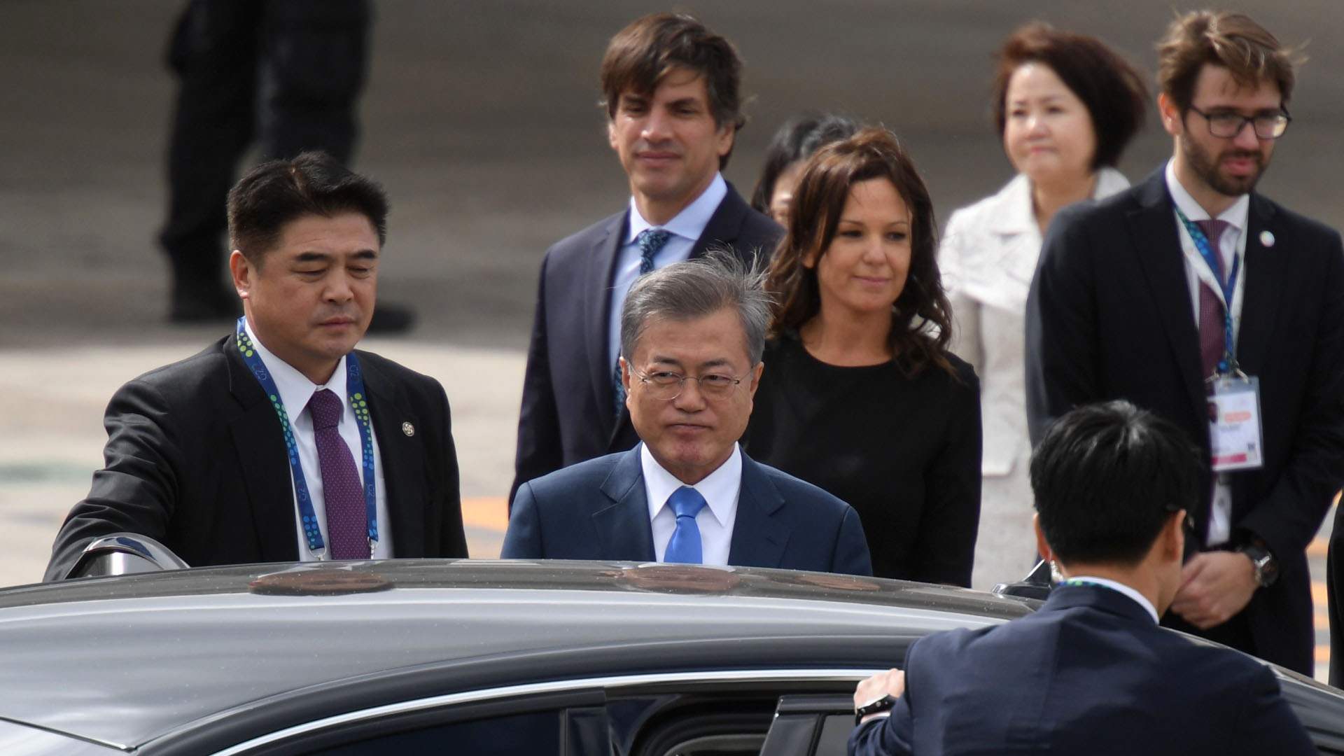 El presidente de Corea del Sur Moon Jae-in fue recibido por la ministra de Desarrollo Social Carolina Stanley