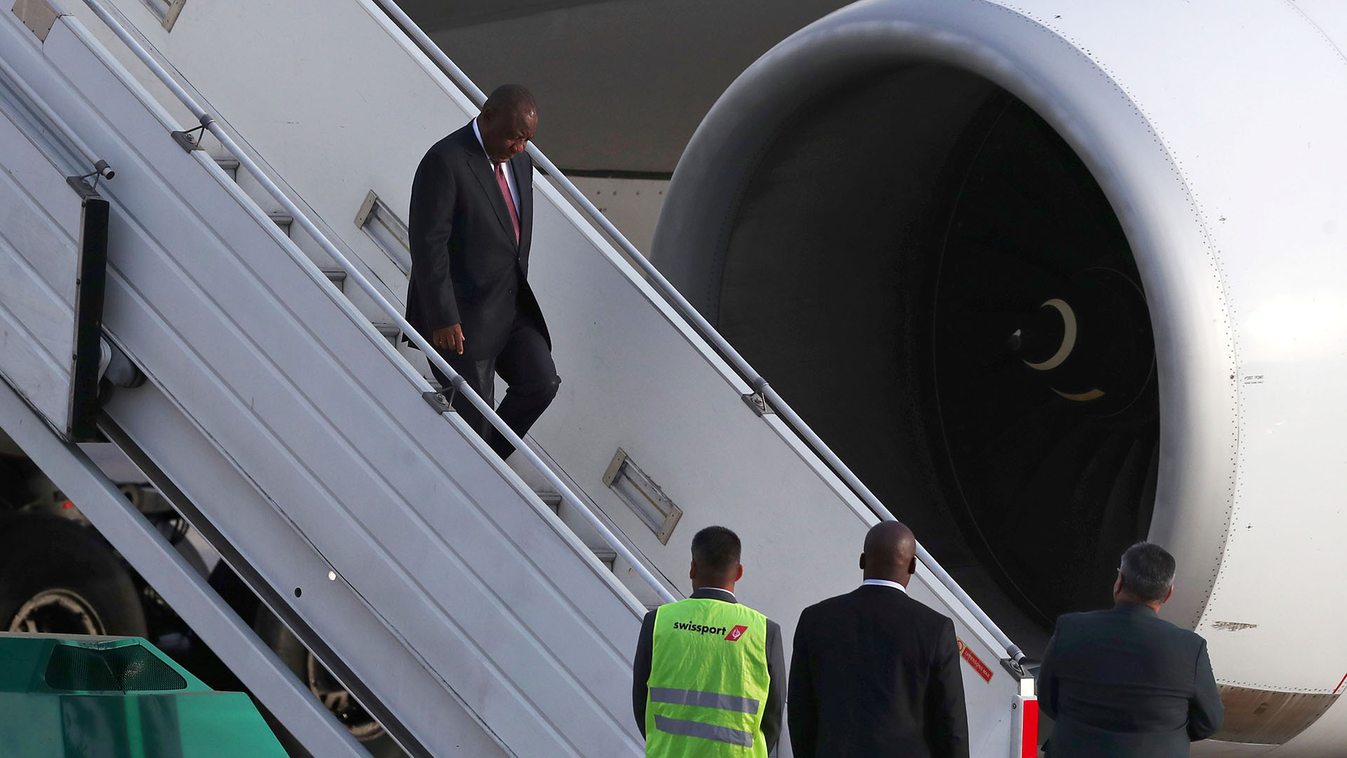 El preisdente de Sudáfrica Cyril Ramaphosa llegó al país