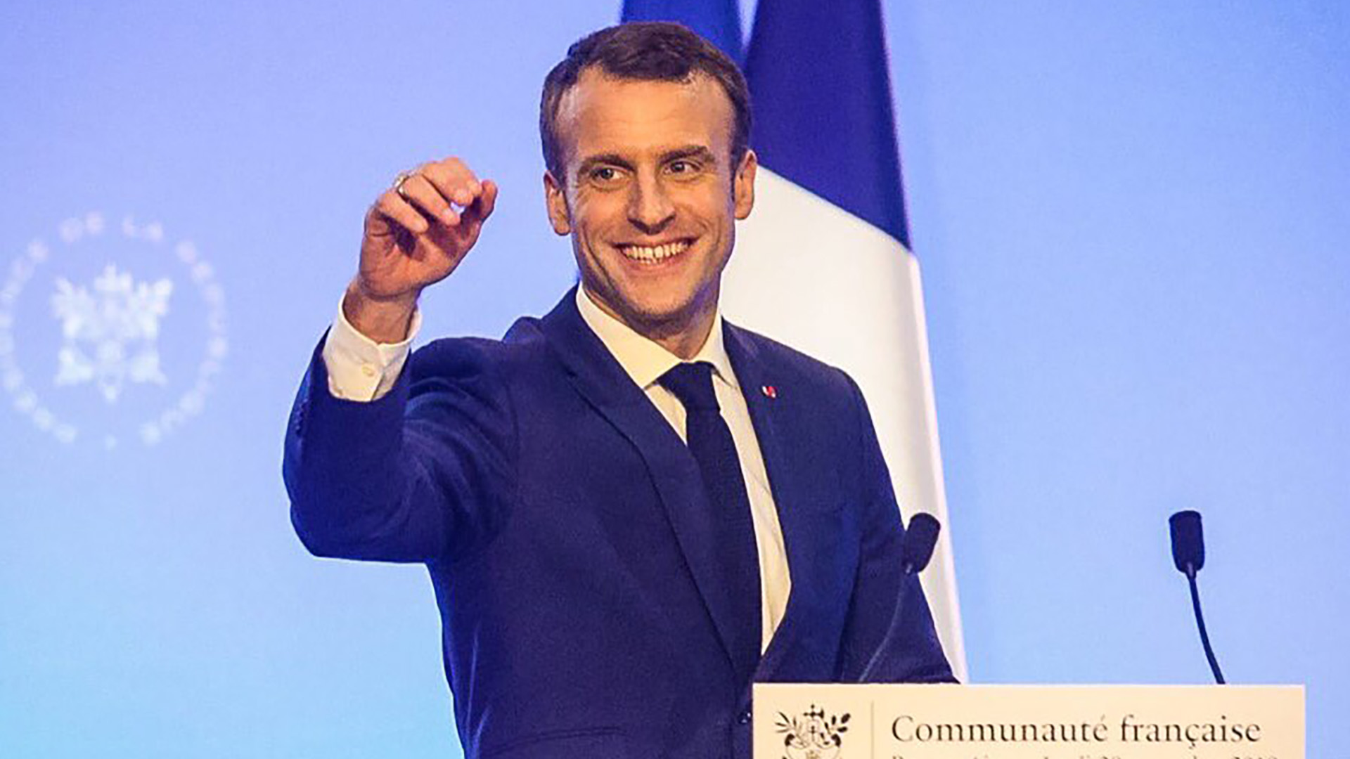 El presidente de Francia, Emmanuel Macron, en el encuentro con sus compatriotas (Usina del Arte)