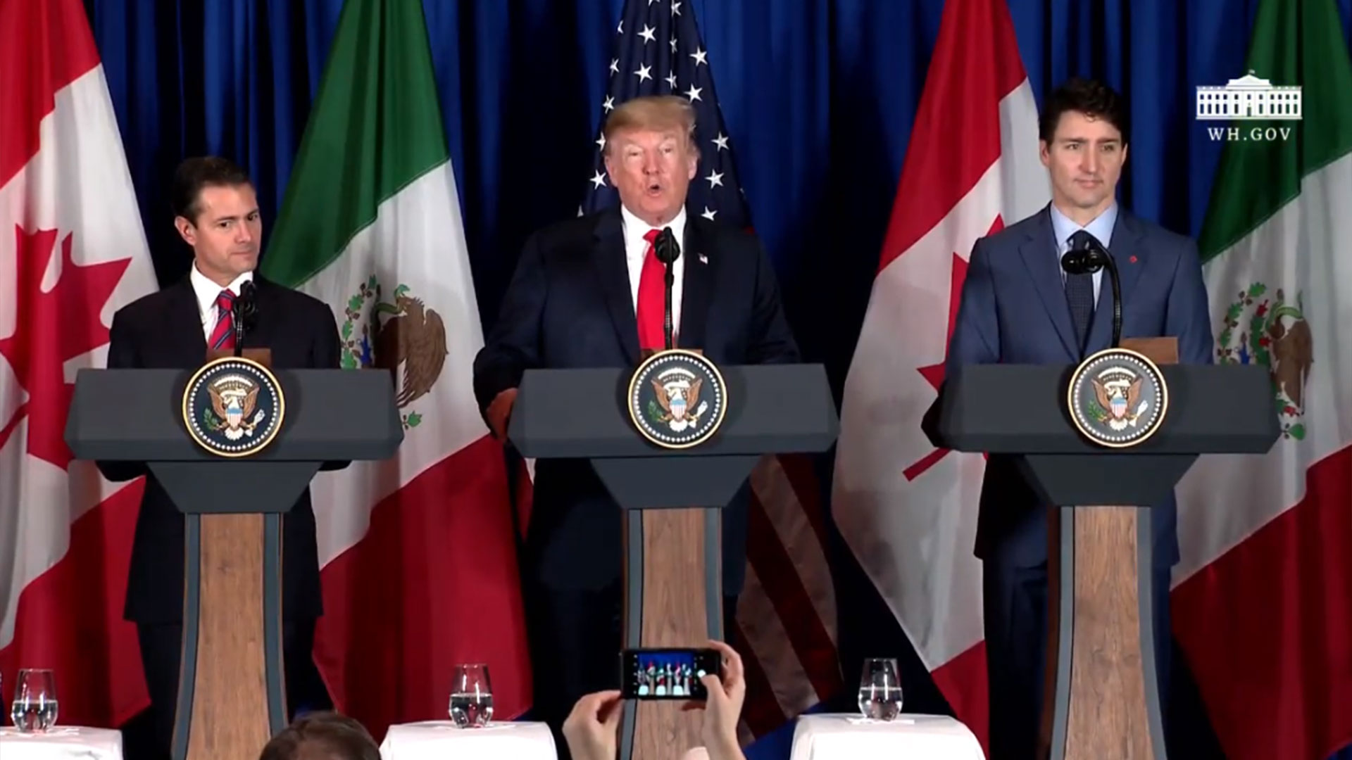 Trump calls the signing of the new trade agreement “an historic occasion.” And despite disputes between them, says Pena Nieto and Trudeau have become his “great friends.”
