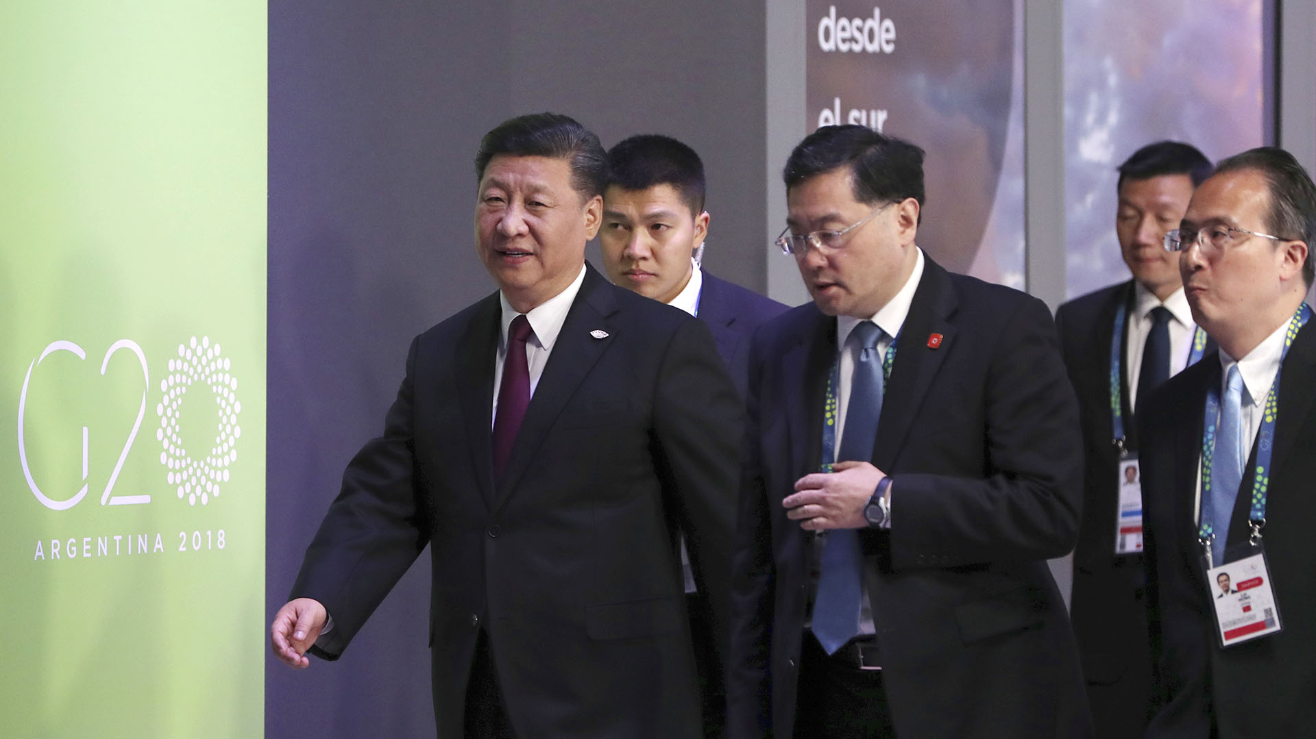 China’s President Xi Jinping, left, enters for the start of the G20 summit in Buenos Aires, Argentina, Friday, Nov. 30, 2018. Heads of state from the world’s leading economies were invited to the Group of 20 summit to discuss issues like development, infrastructure and investment, but those themes seem like afterthoughts, overshadowed by contentious matters from the U.S.-China trade dispute to the conflict over Ukraine. (AP Photo/Ricardo Mazalan)