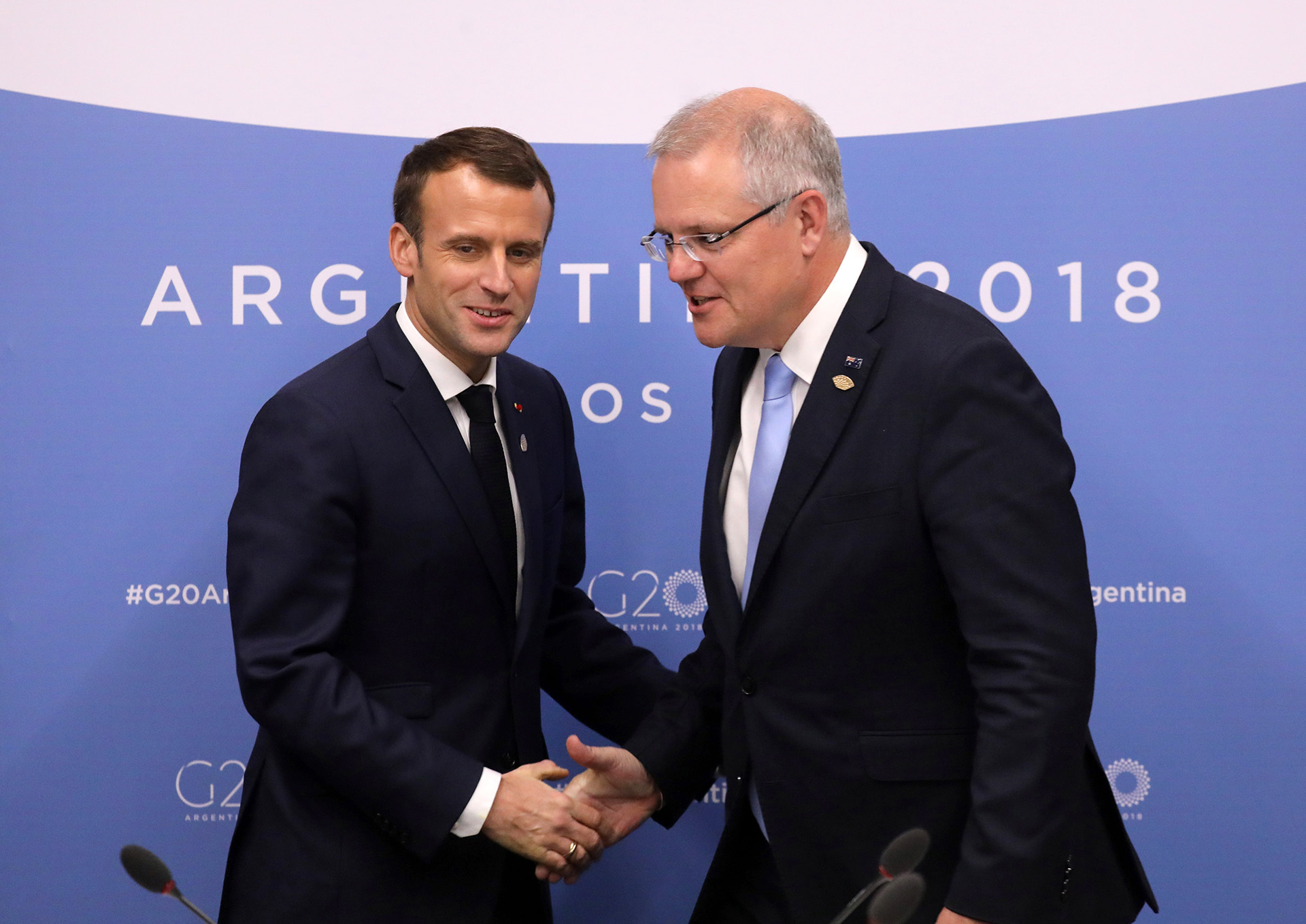 Macron y el primer ministro de Australia Scott Morrison