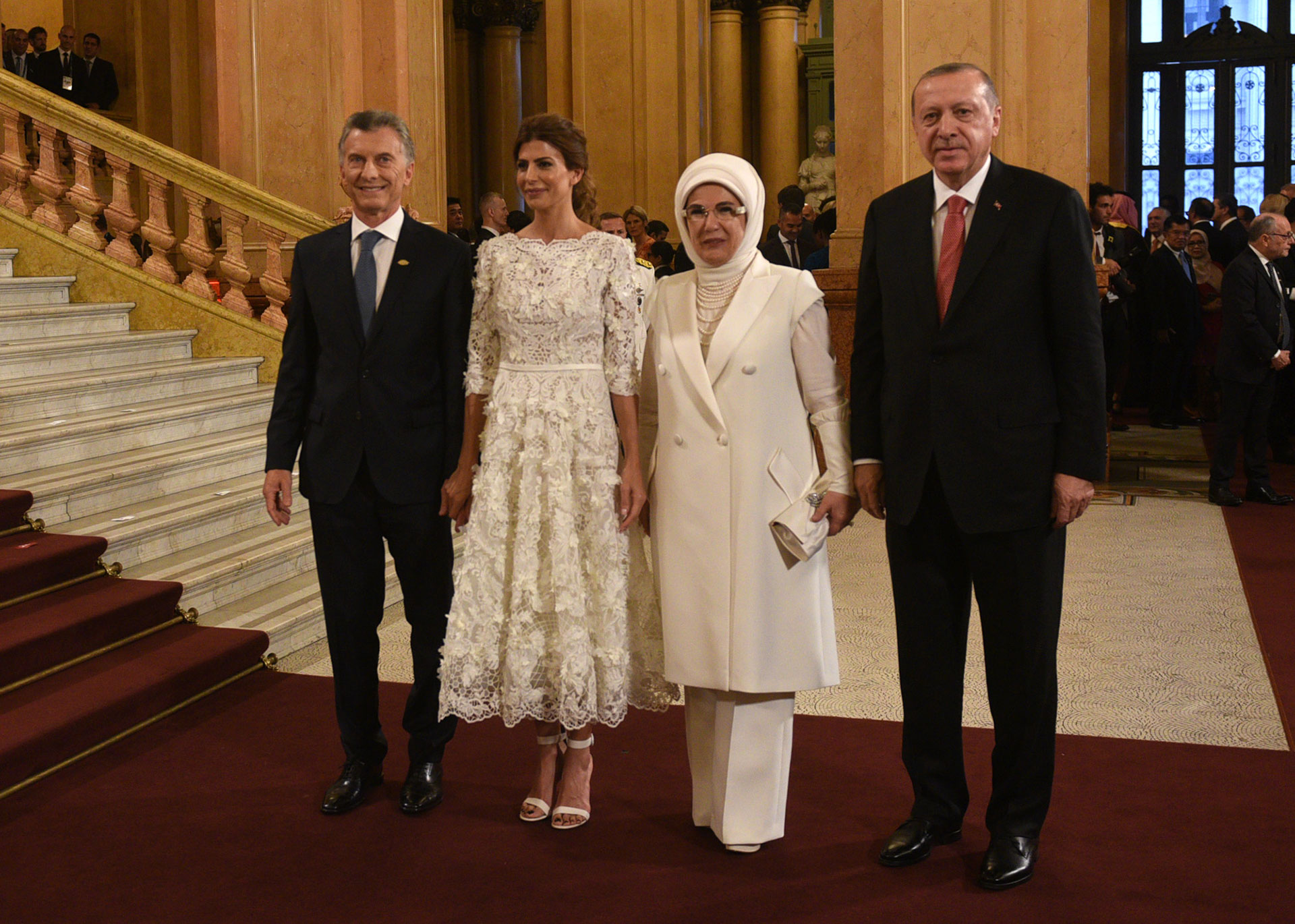 Mauricio Macri y Juliana Awada junto al presidente turco, Tayyip Erdogan, y su mujer Emine