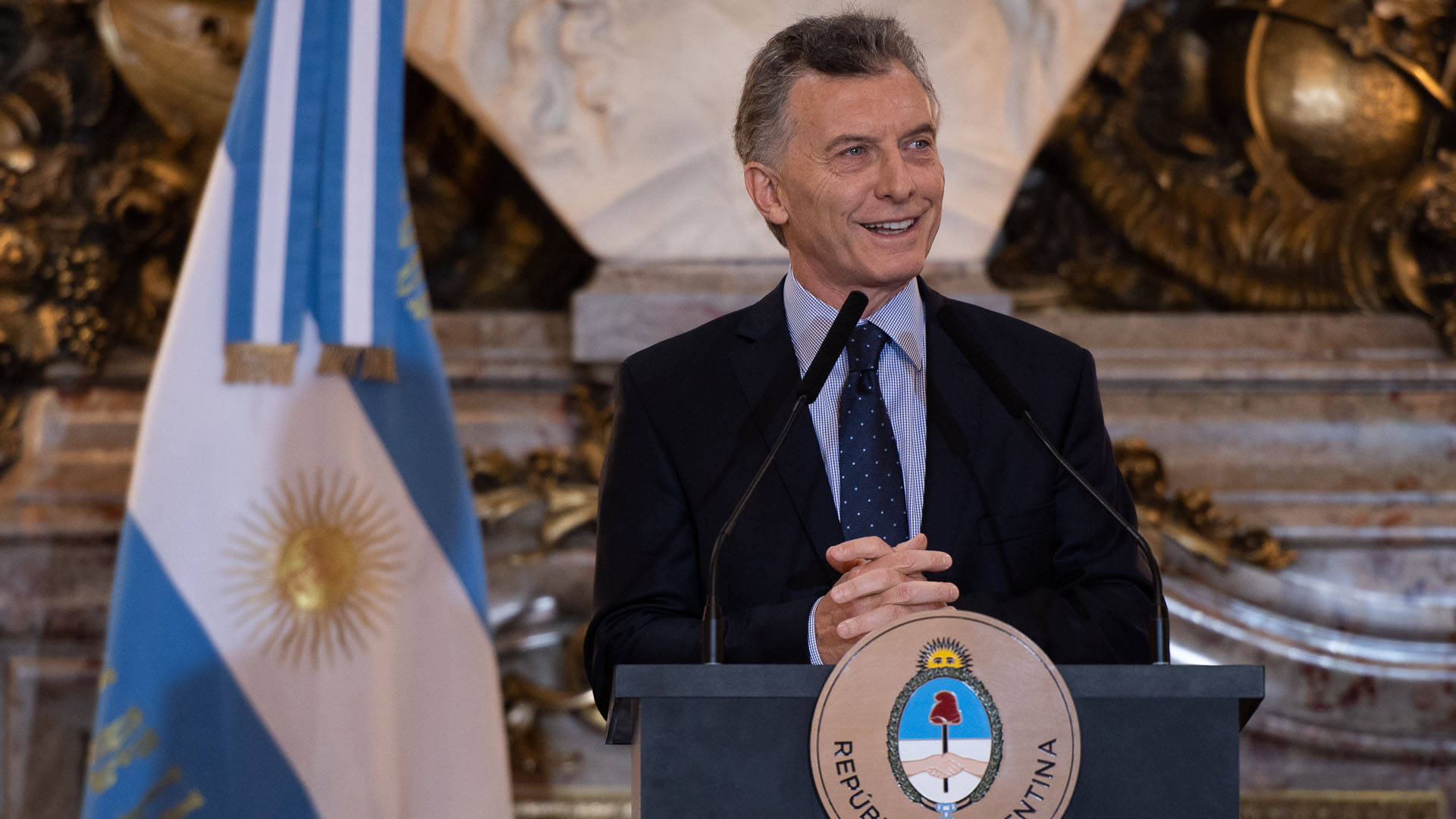 El presidente Mauricio Macri, sonriente este lunes en conferencia de prensa (Adrian Escandar)