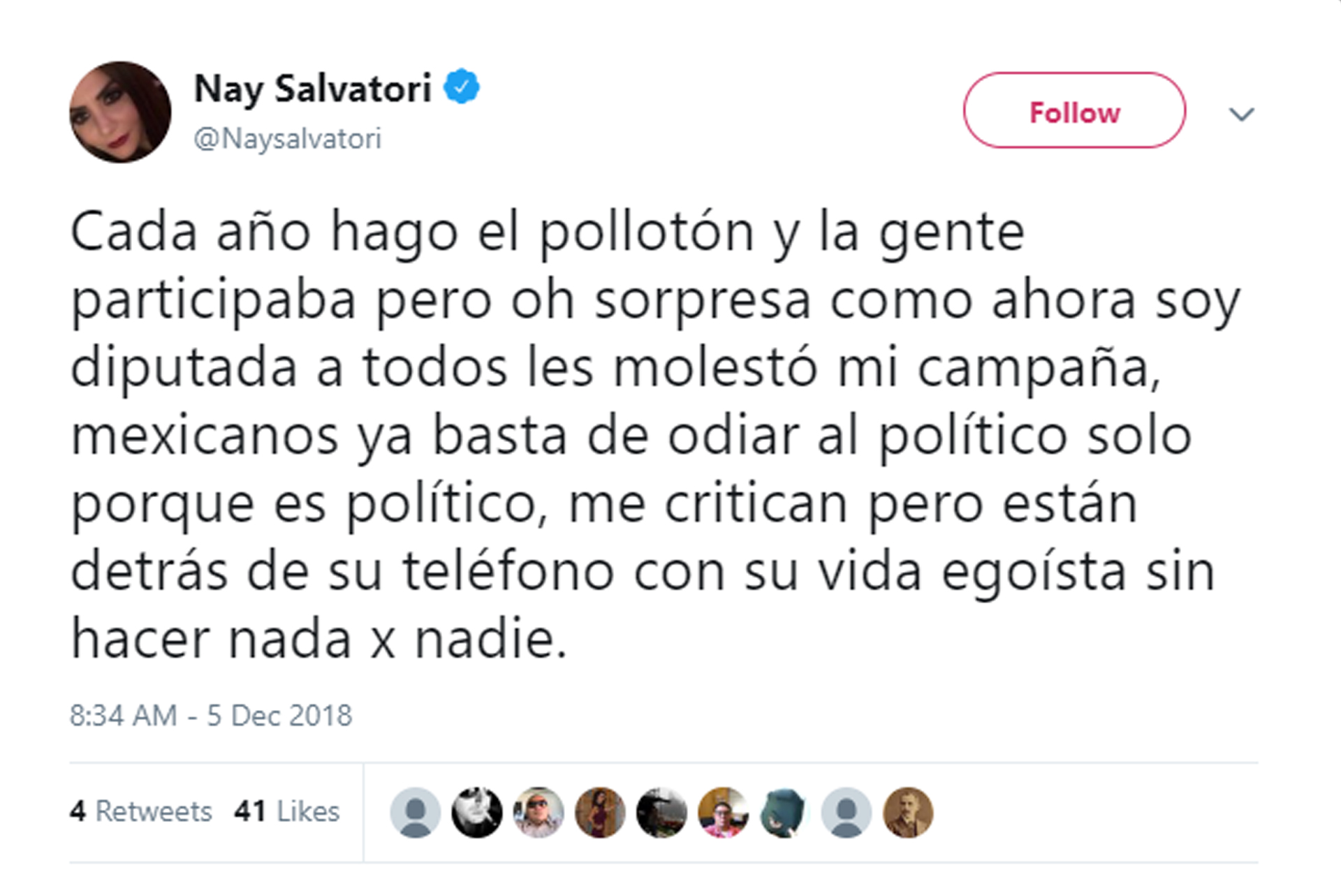 Aclaración de Nay Salvaotori, diputada que impulsa el “pollotón” (Foto: Twitter)